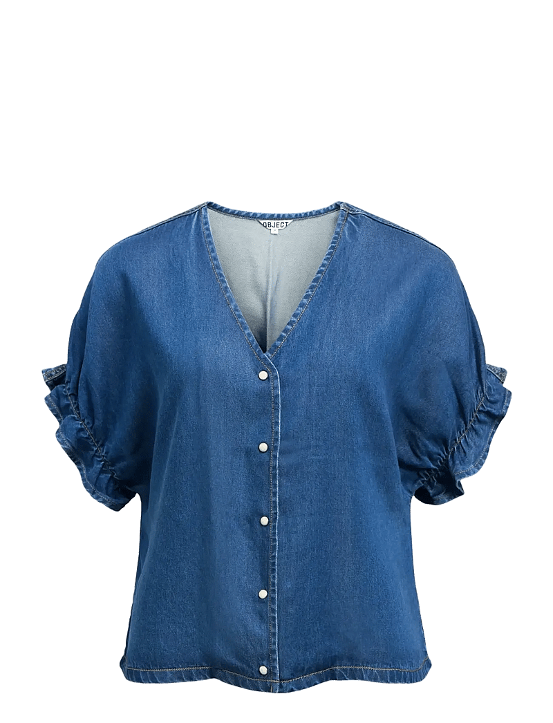 Object - OBJFRAME 2/4 V-NECK RE TOP NOOS - teksasärgid - medium blue denim - 1