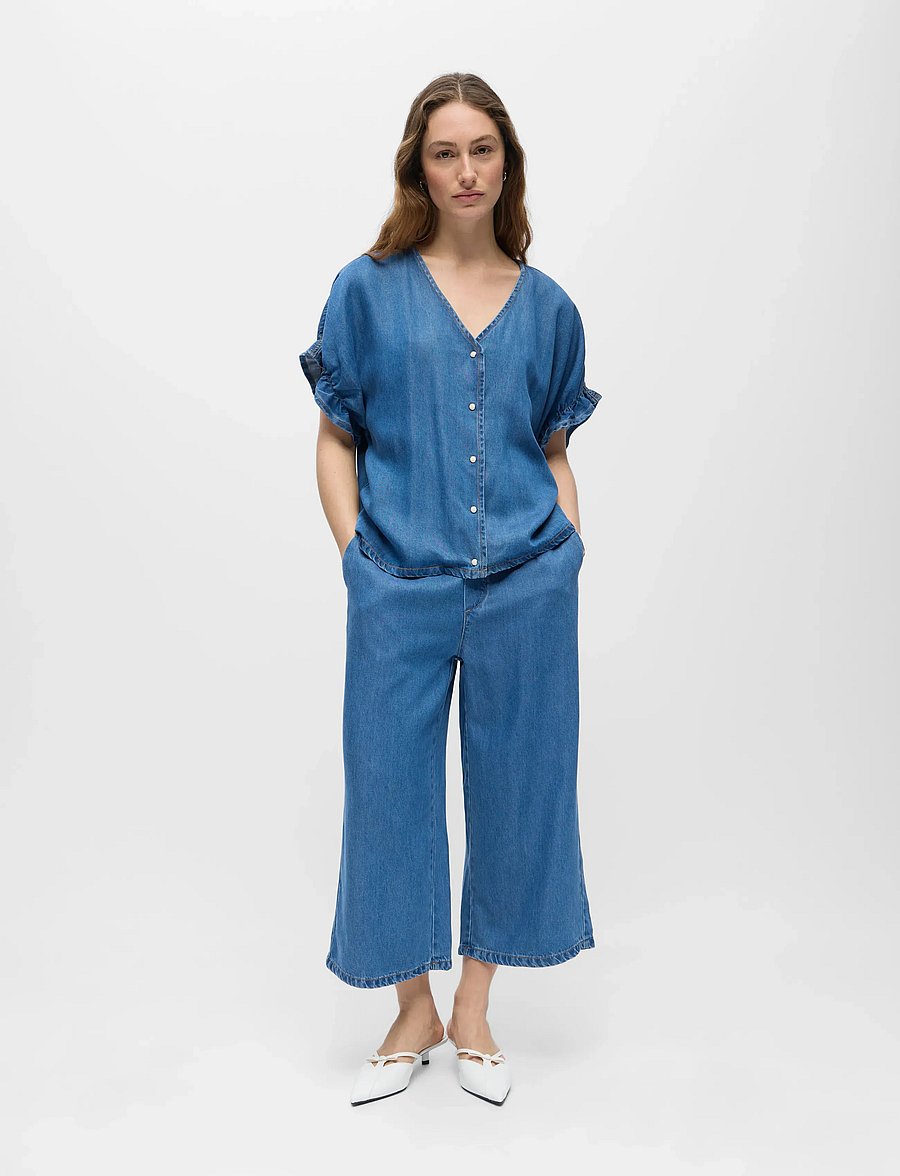 Object - OBJFRAME 2/4 V-NECK RE TOP NOOS - farkkupaidat - medium blue denim - 0