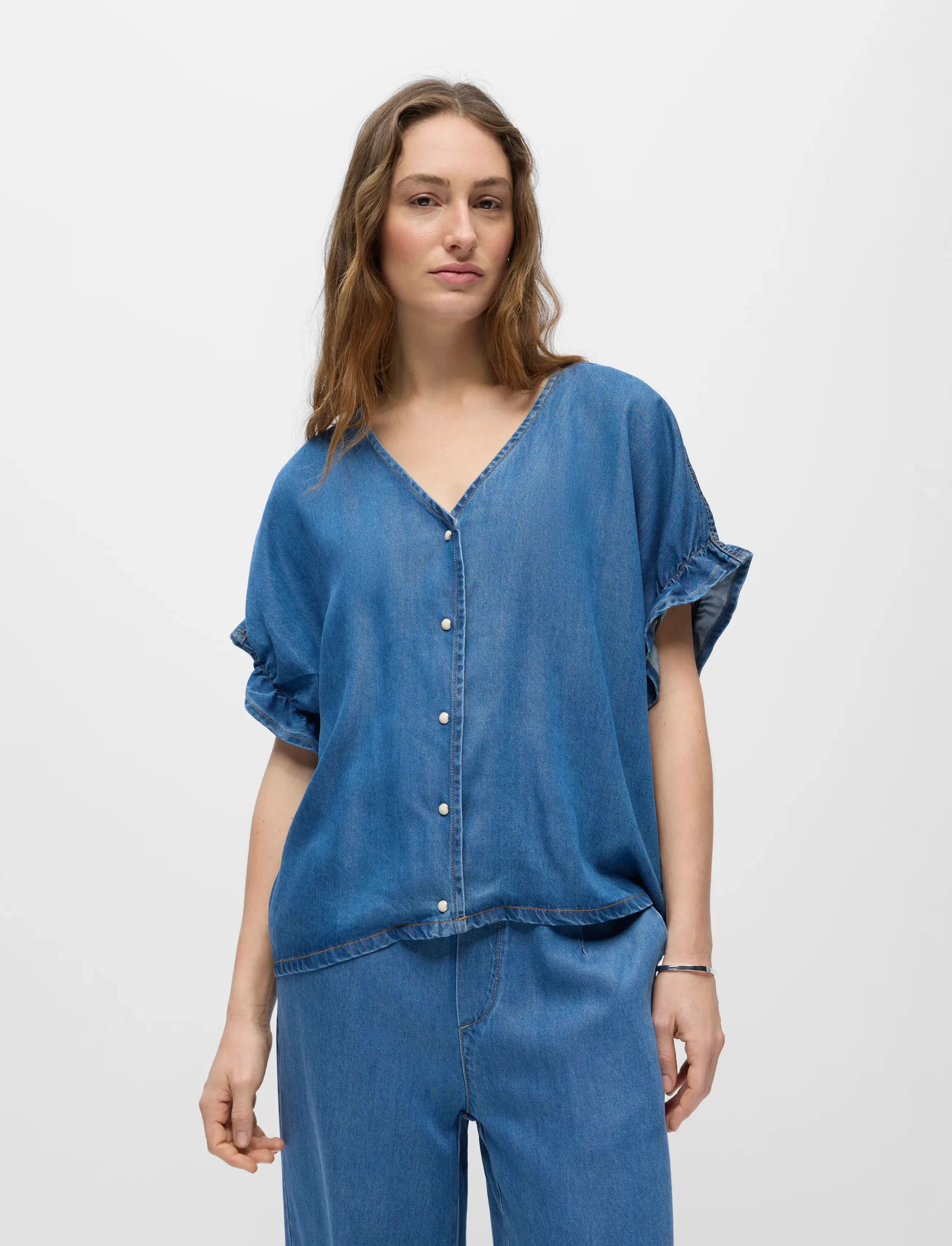 Object - OBJFRAME 2/4 V-NECK RE TOP NOOS - jeanshemden - medium blue denim - 4