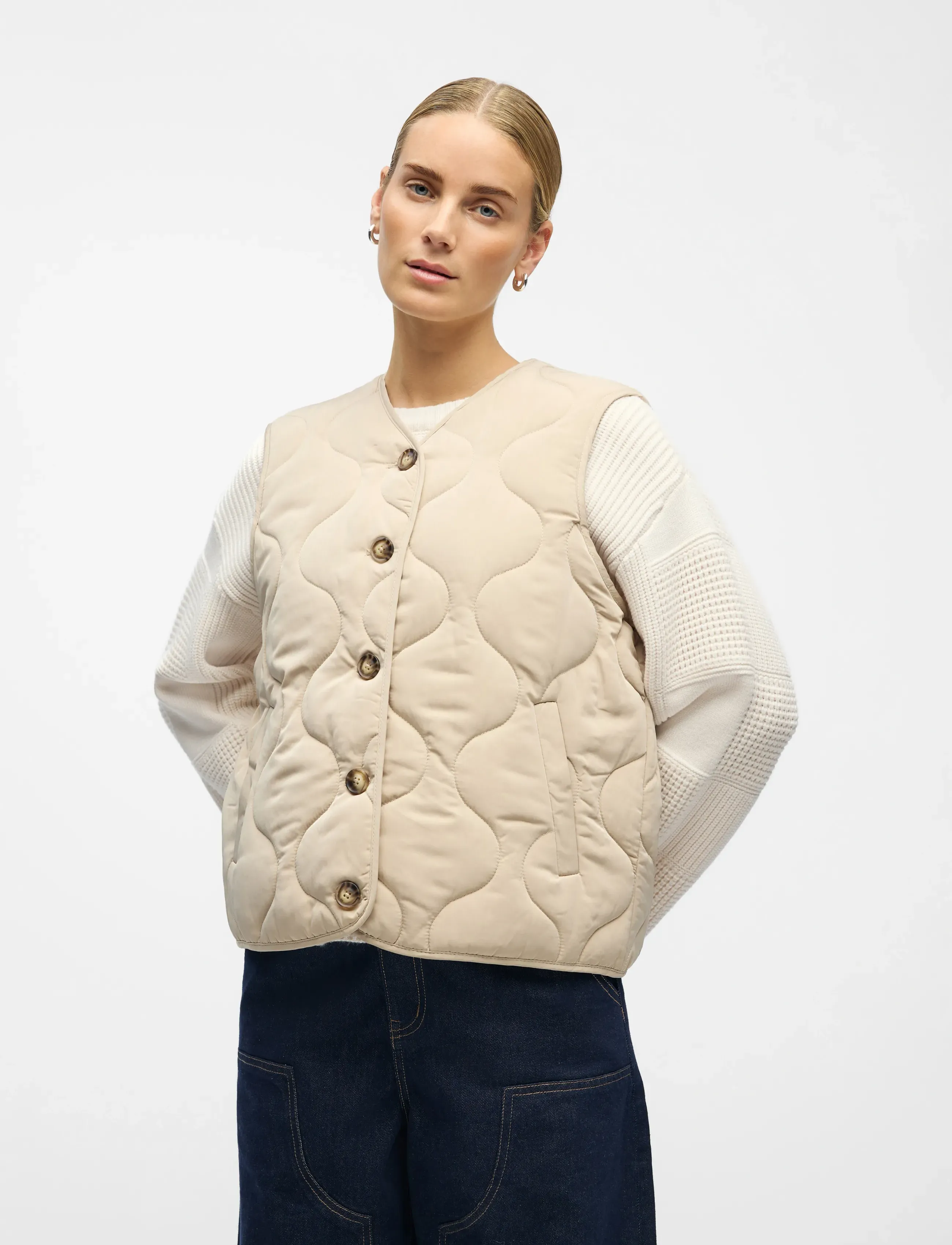 Object Objallie Lo Quilt Waistcoat E Aw Fair 25, Kvinder, Quiltet Vest, Cream, Str: 36