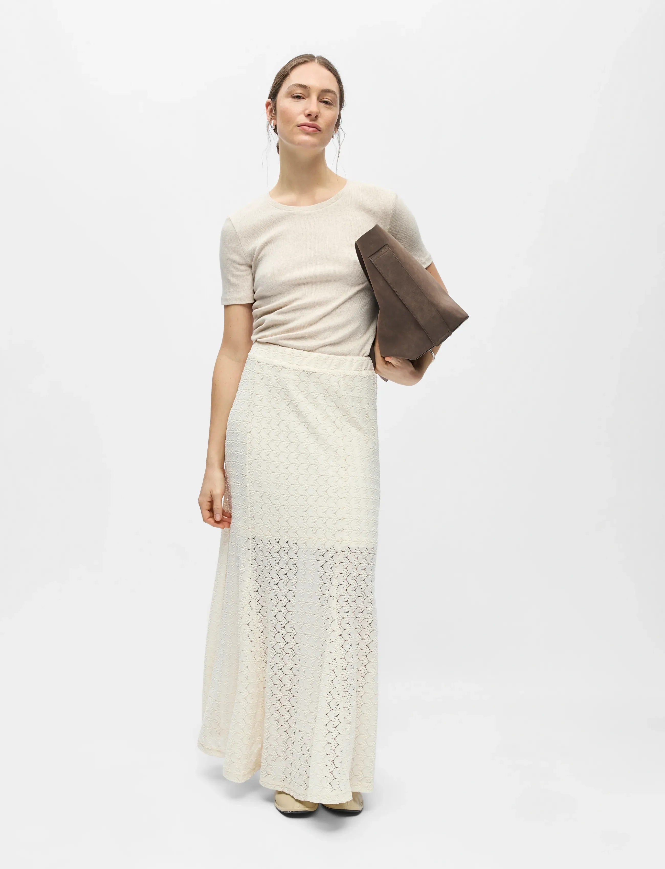 Object OBJJULIA HW LONG SKIRT 144 - Maxi nederdele - BIRCH / cream