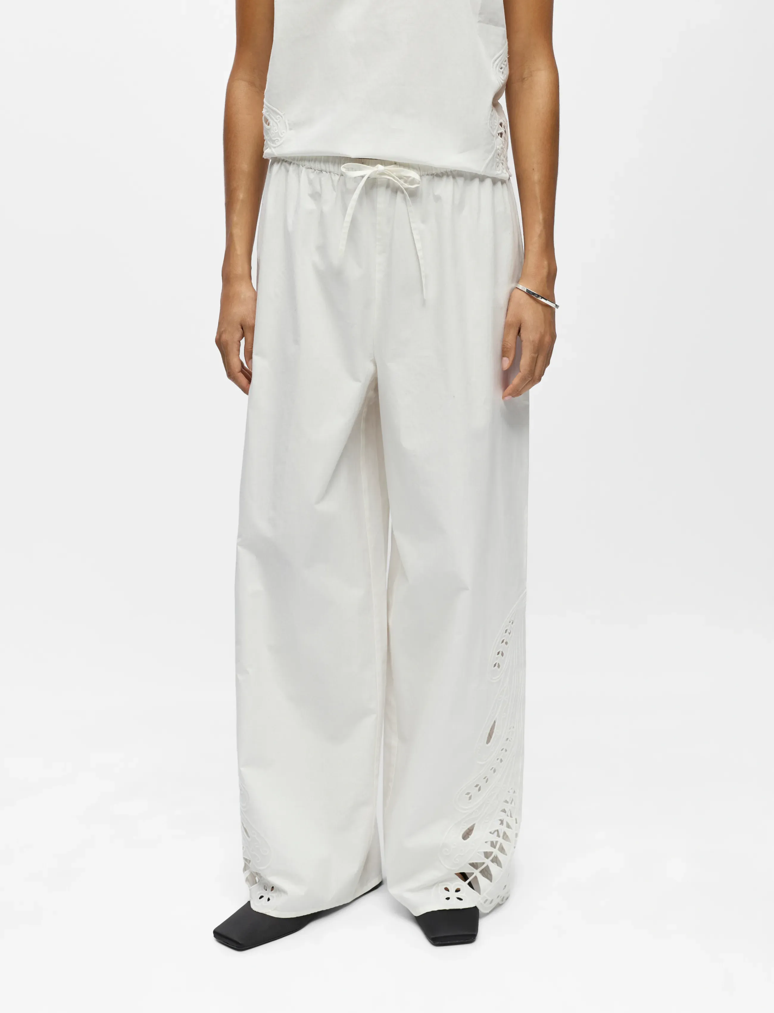 Object OBJMADIA MW WIDE PANT 144 - Vêtements - CLOUD DANCER / white