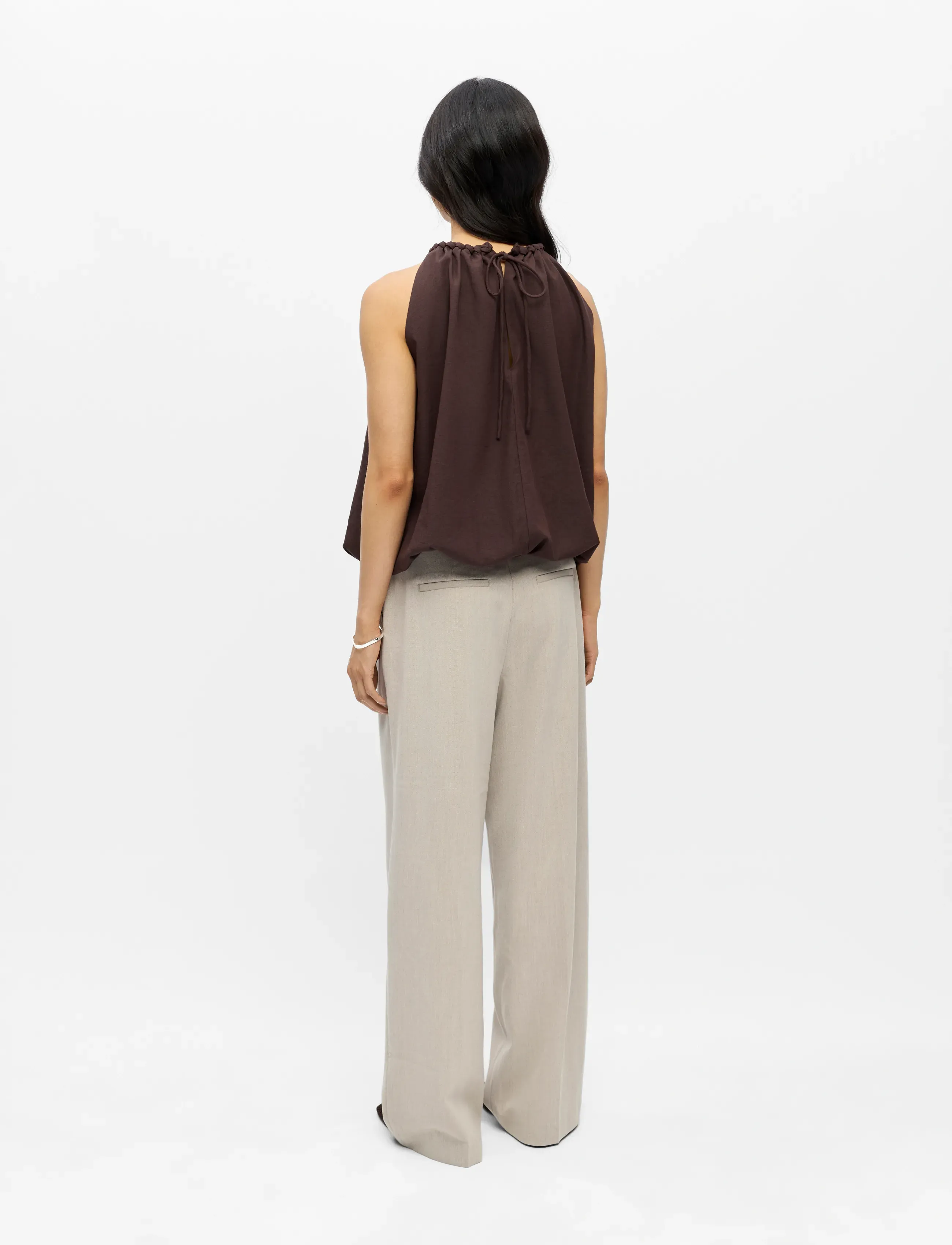 Object - OBJJOLLY RE S/L TOP 145 - linnen - seal brown - 2
