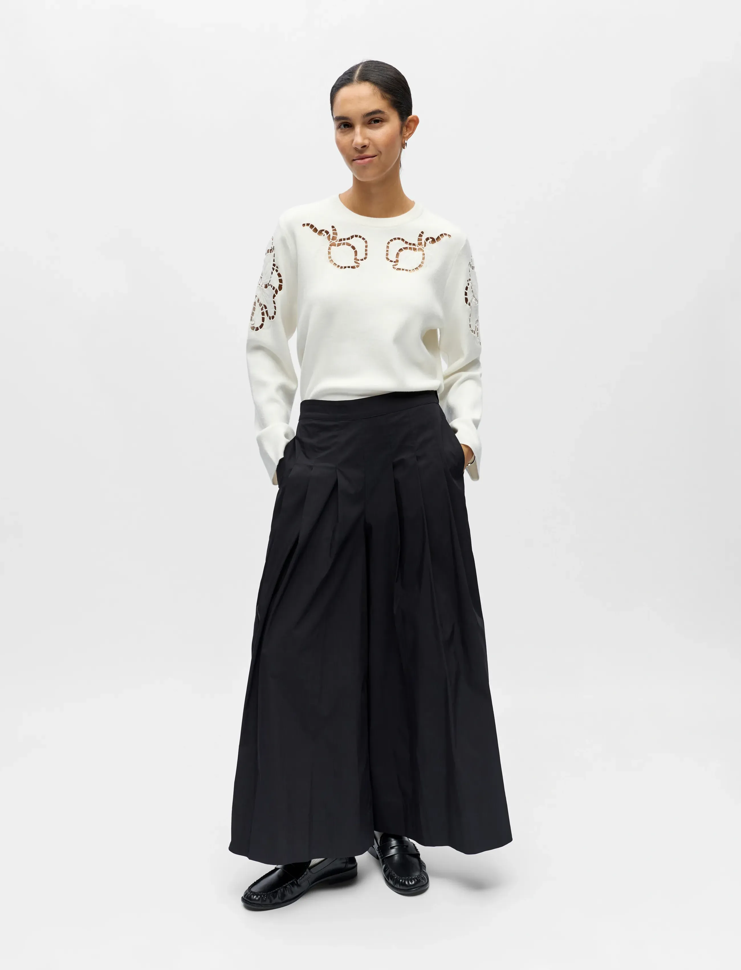 Object OBJPAIGE HW PLISSE CULOTTE PANT 145 - Vêtements - BLACK / black