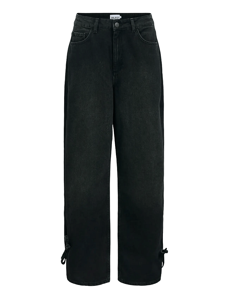Object - OBJDANJA MW LO JEANS E REP - hosen mit weitem bein - black denim - 1