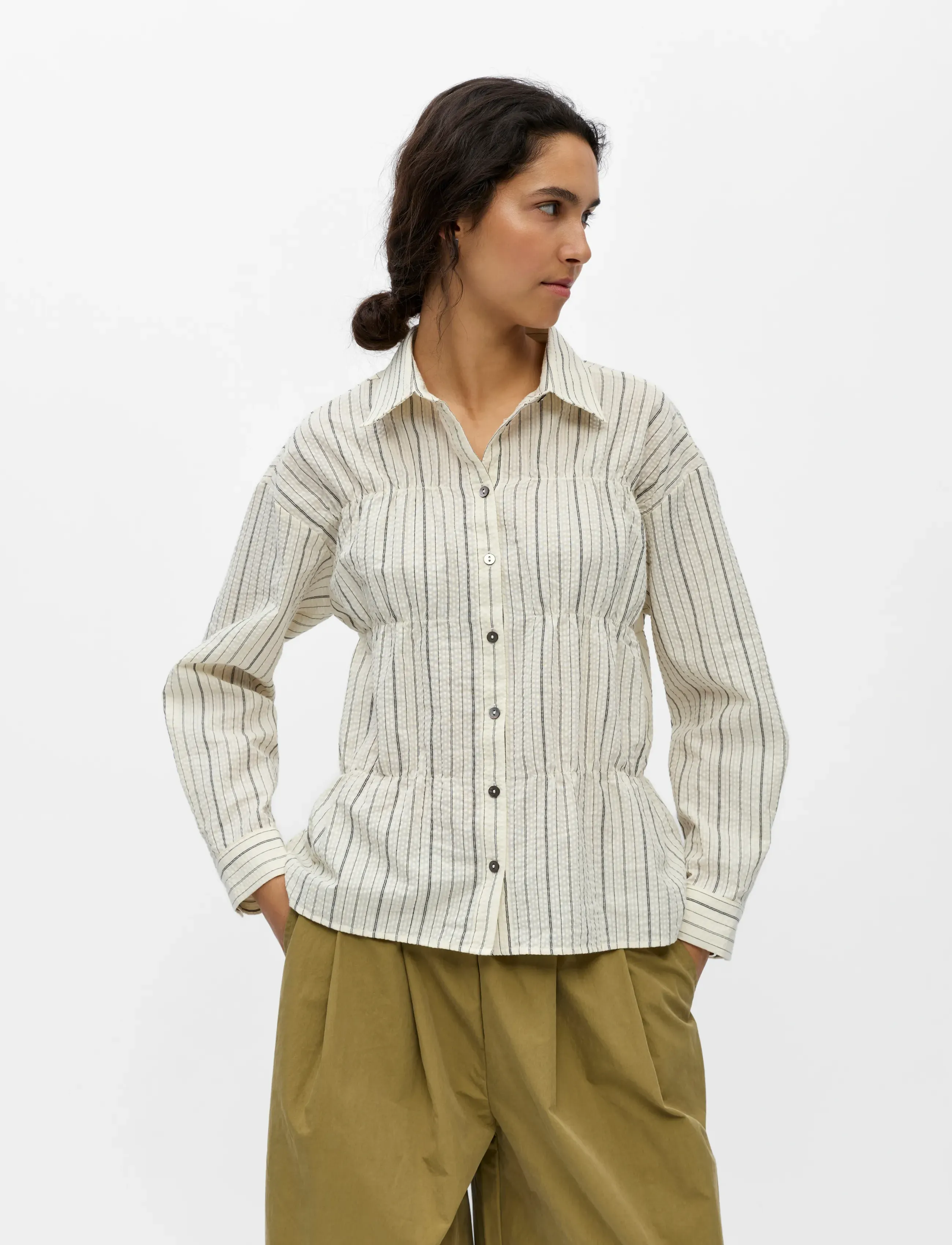Object Objdamica L/S Re Shirt E Sp 26, Kvinder, Skjorte med Snøre i Taljen, Cream, Str: 34