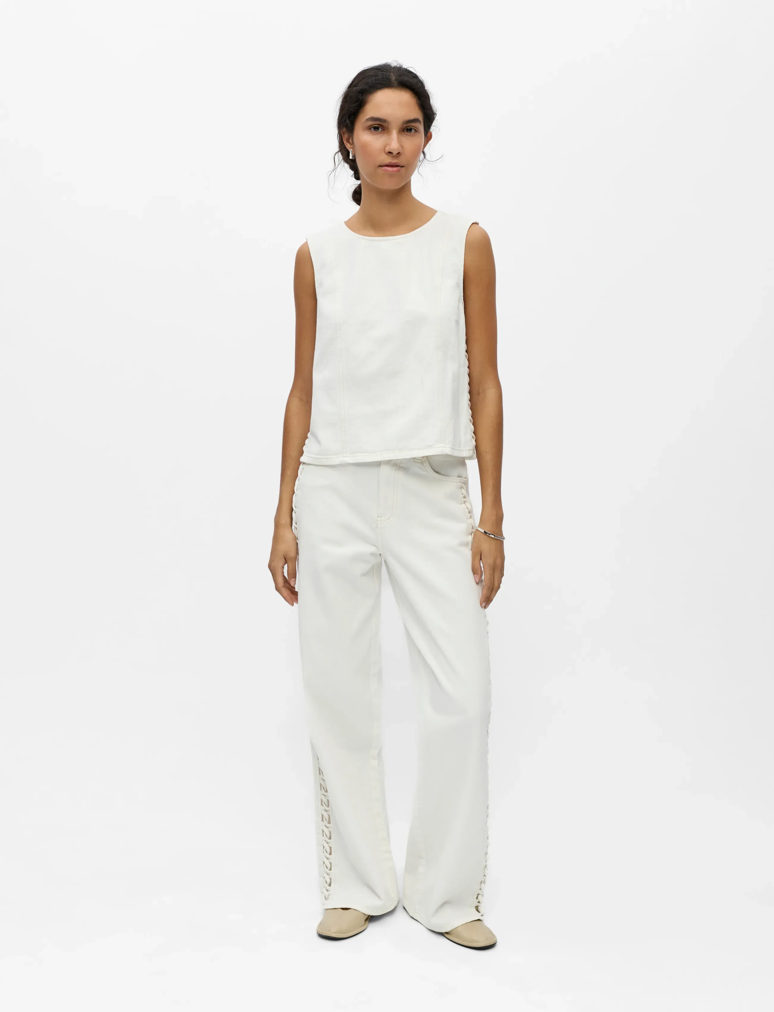 Object - OBJTRICE S/L RE DENIM TOP 145 - laveste priser - white - 4