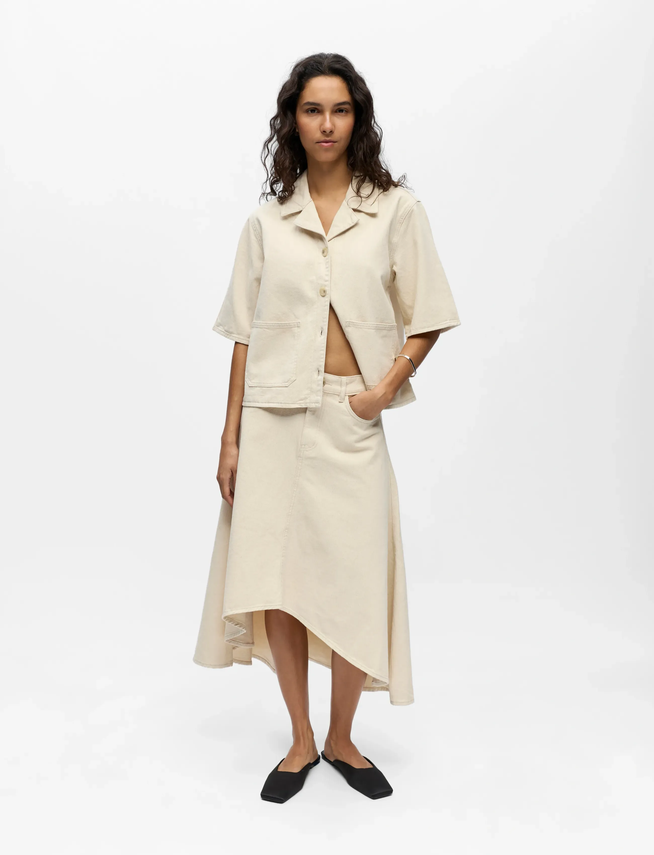 Object Objpixie Mw Midi Skirt 145, 40, Cream, Nederdele > Knælange Og Midi Nederdele, Dame
