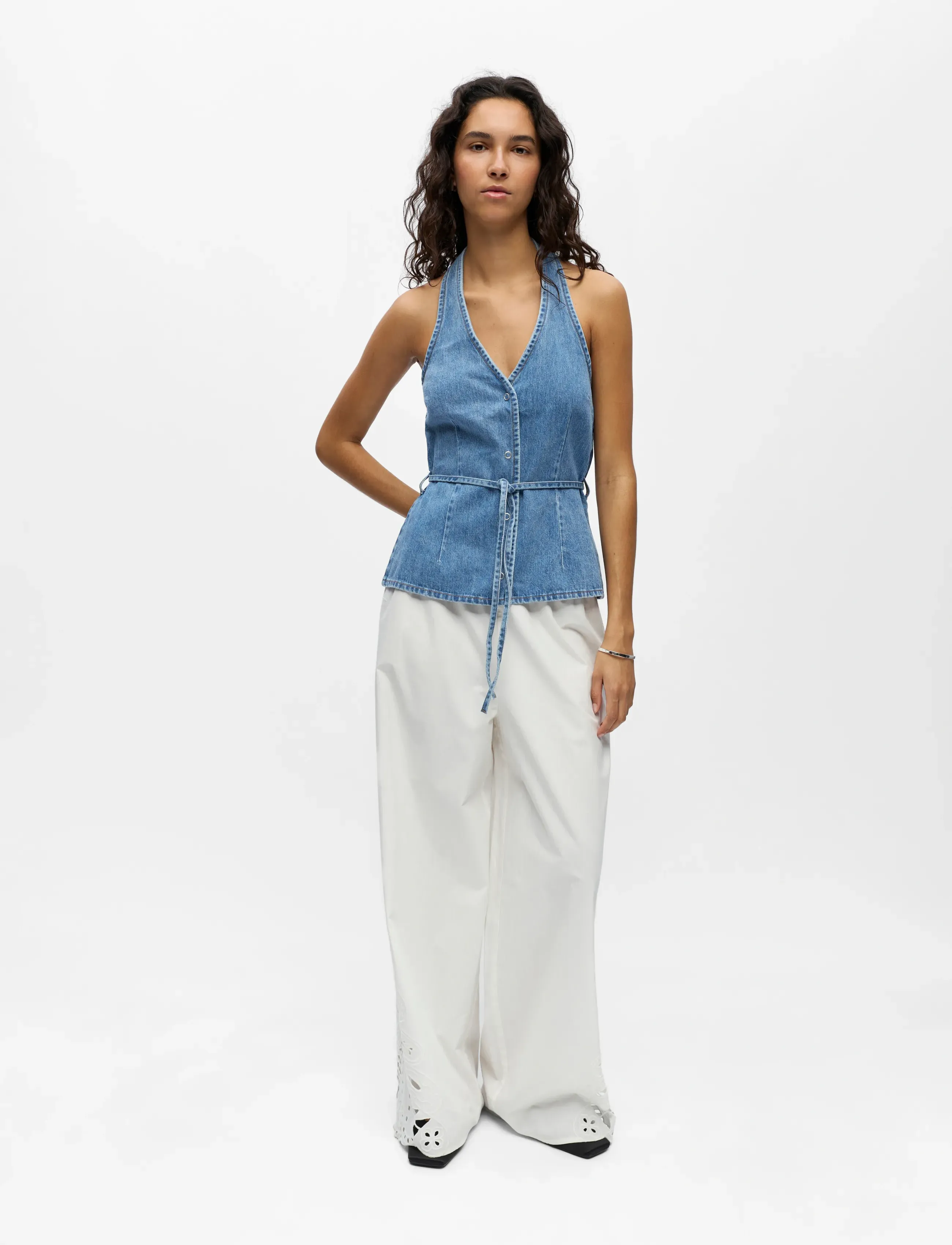 Object OBJFULLA S/L RE DENIM TOP 145 - Sleeveless tops - MEDIUM BLUE DENIM / blue