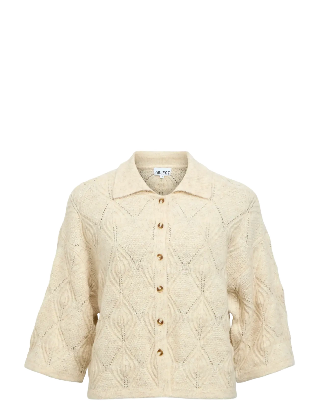 Object OBJKAISA FLORA 3/4 LO KNIT CARDIGAN NOOS - Kardiganai - BIRCH / cream