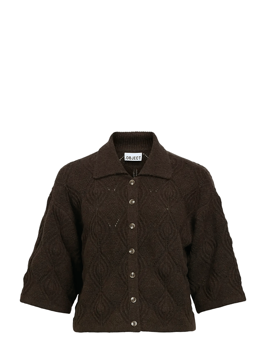 Object - OBJKAISA FLORA 3/4 LO KNIT CARDIGAN NOOS - kardiganid - seal brown - 1