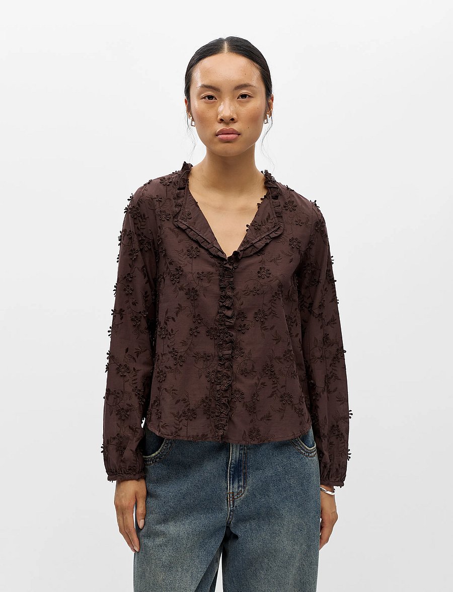 Object - OBJKARLI L/S RE SHIRT NOOS - pikkade varrukatega särgid - seal brown - 0