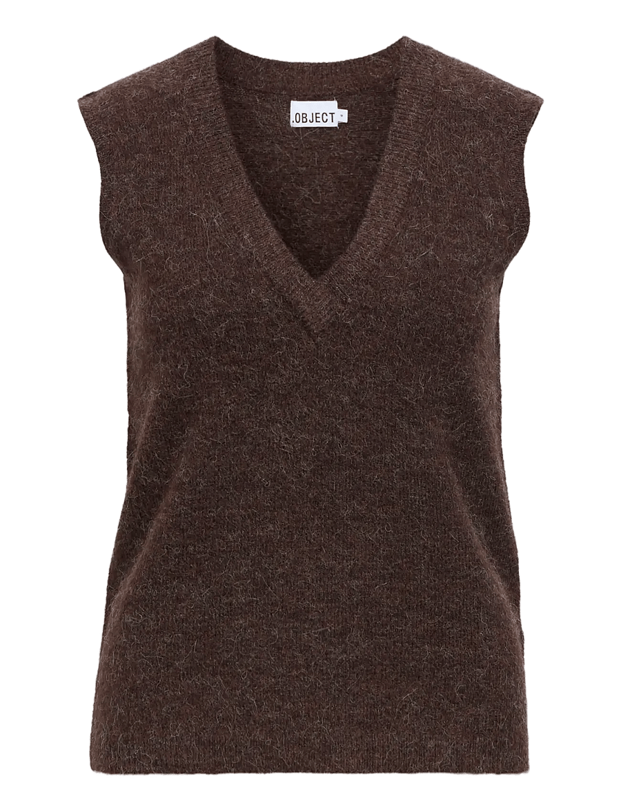 Object - OBJDENISI S/L RE KNIT VEST NOOS - strikveste - seal brown - 1