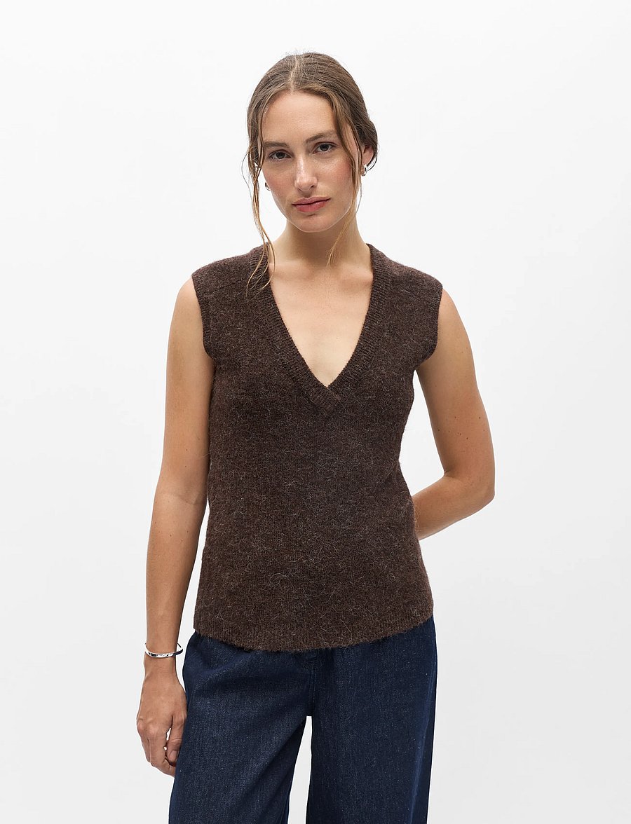Object - OBJDENISI S/L RE KNIT VEST NOOS - strikveste - seal brown - 4