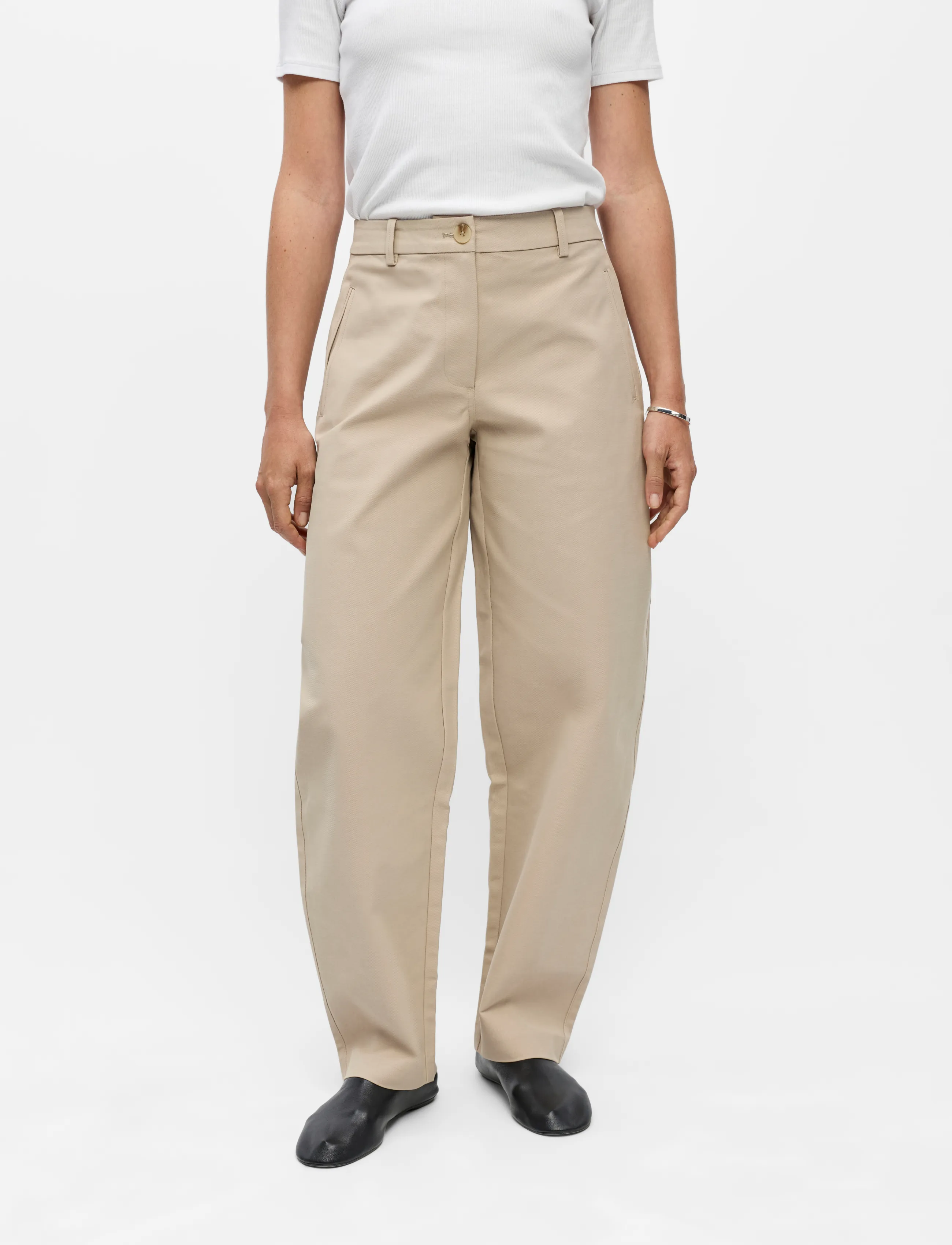 Object Objmilly Mw Barrel Chinos Noos, 34, Trousers, Beige - Chinos, Frauen