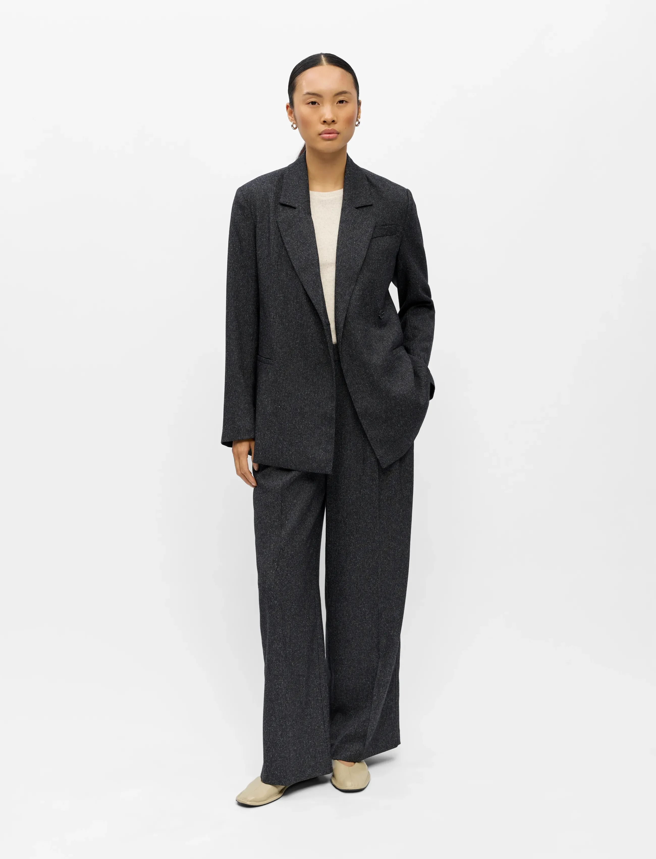 Object Objsanja L/S Waisted Blazer Noos, 42, Black, Blazere > Enkeltradede Blazere, Dame