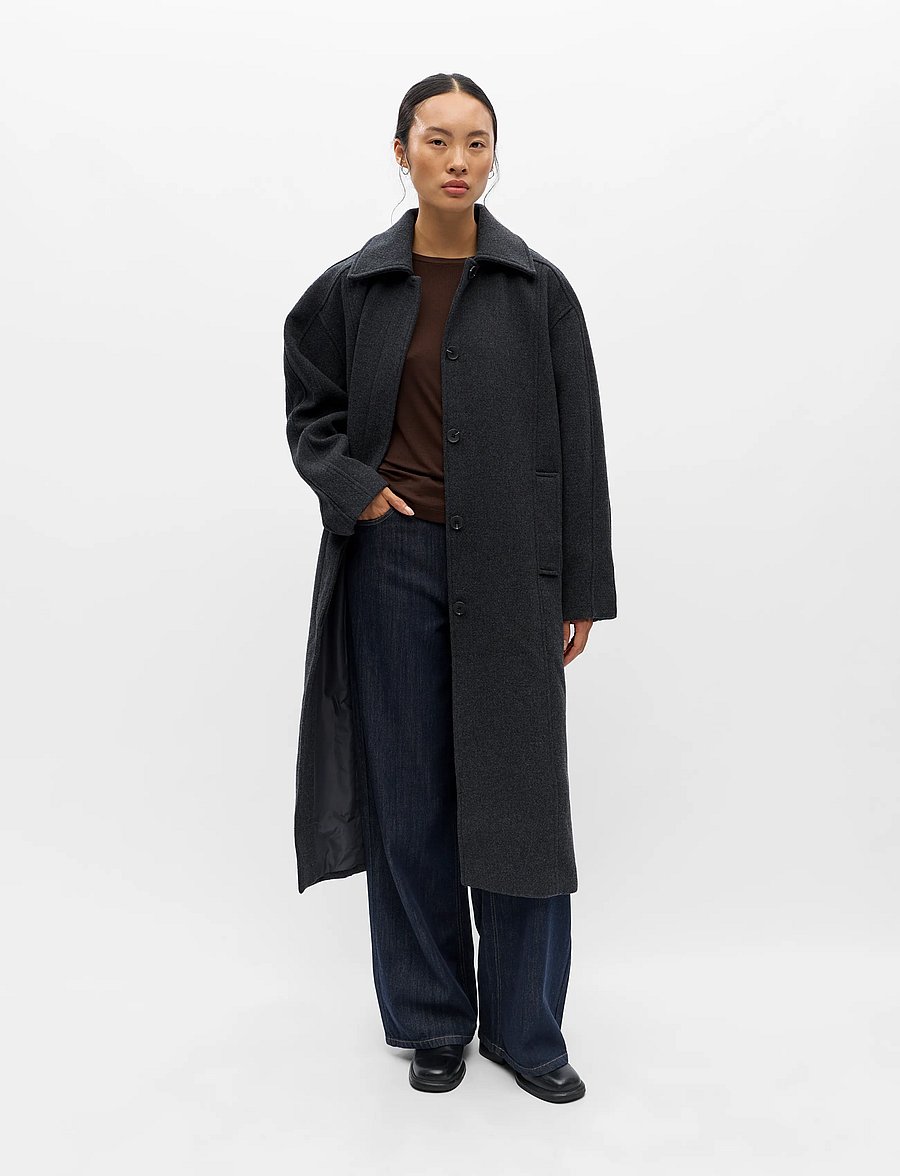 Object - OBJNINNI RE L/S LONG COAT 146 - dark grey melange - 0