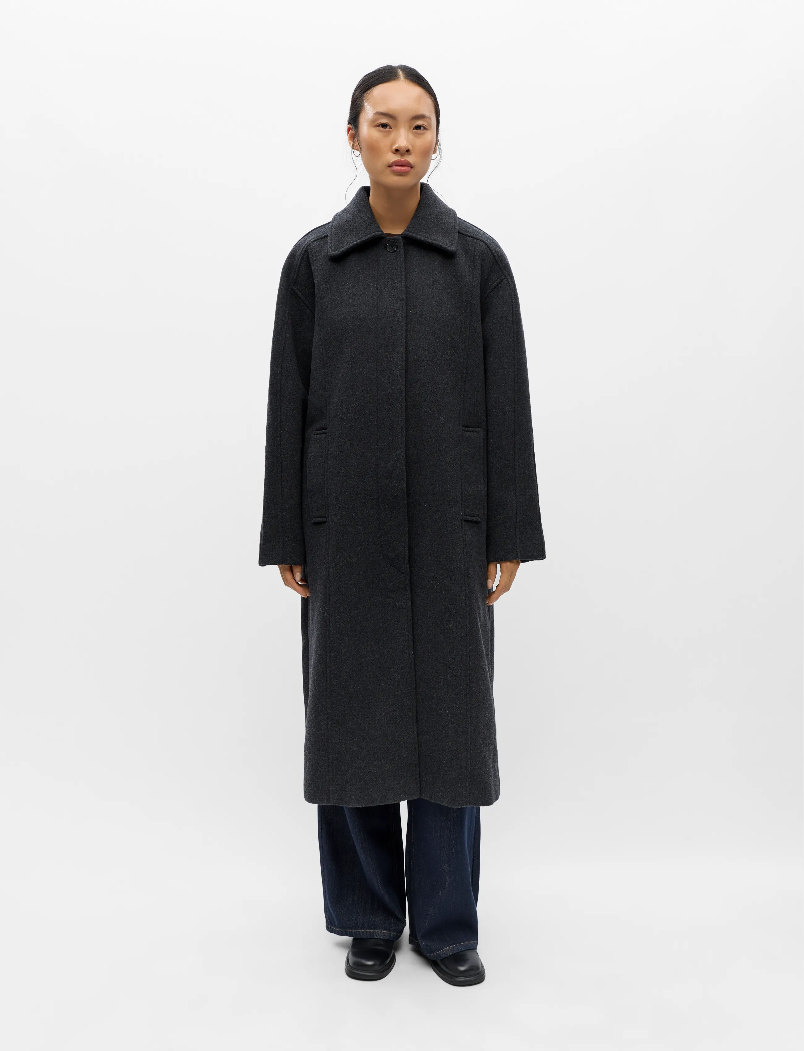 Object - OBJNINNI RE L/S LONG COAT 146 - dark grey melange - 3