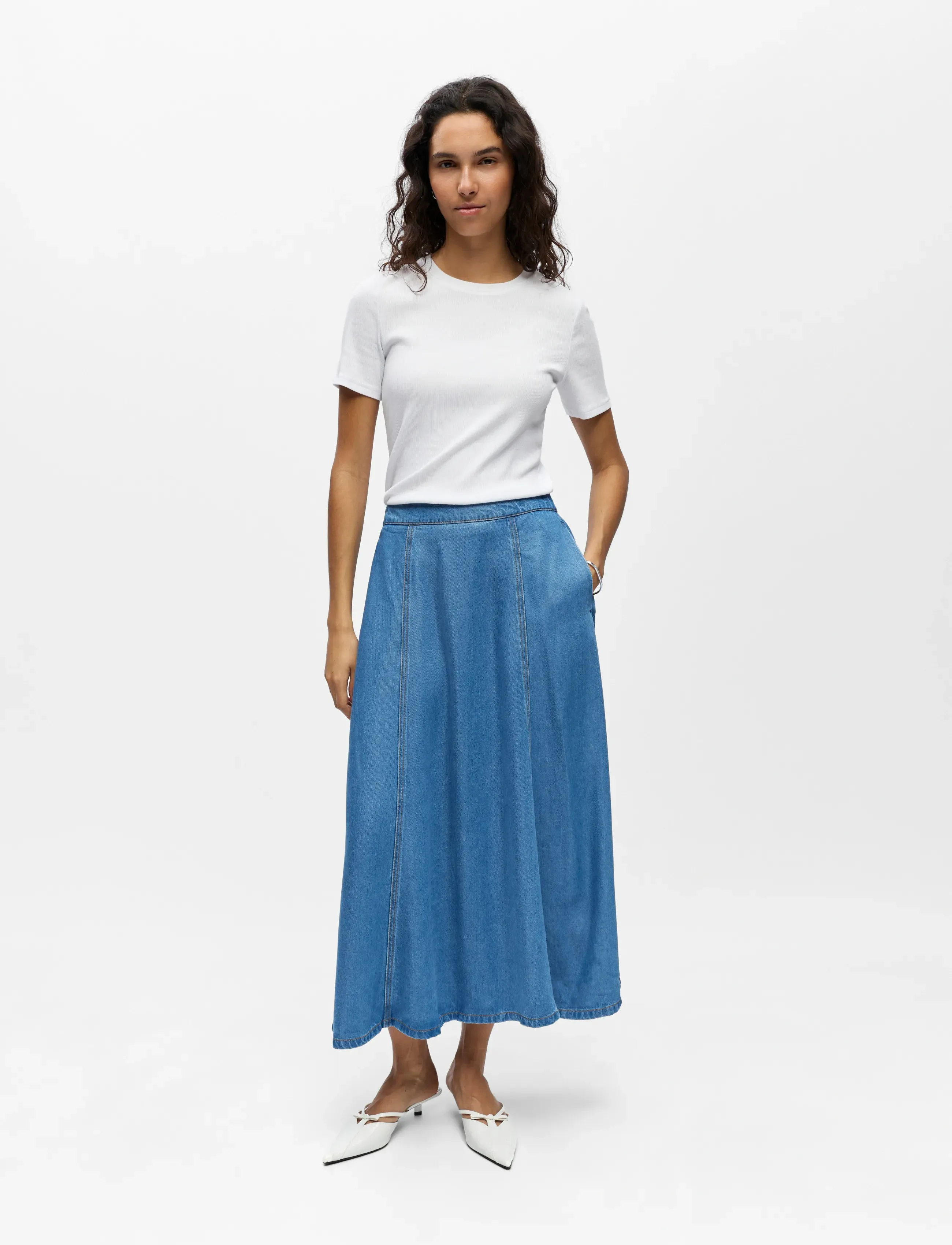 Object Objframe Mw Denim Skirt Noos, 38, Blue, Nederdele > Knælange Og Midi Nederdele, Dame