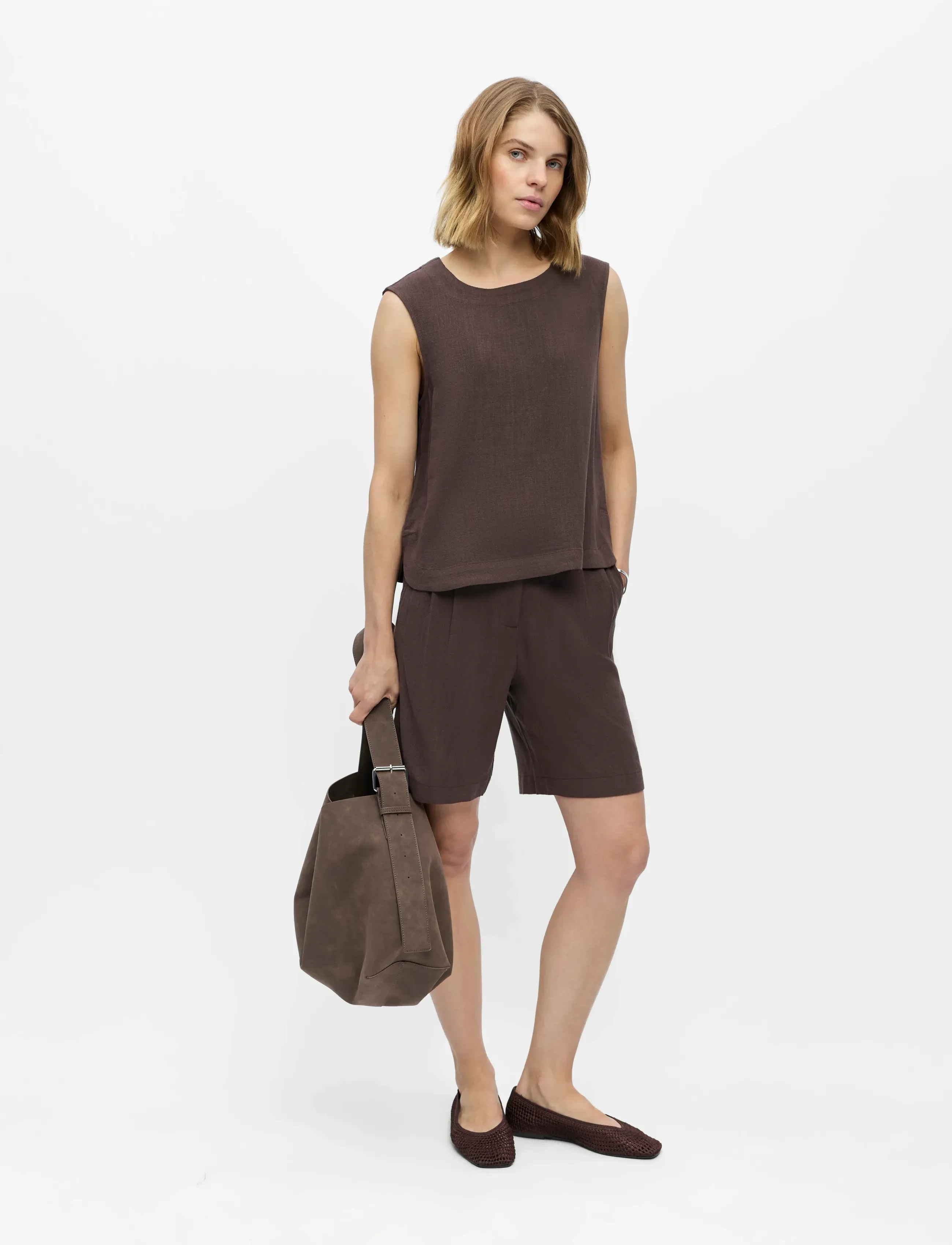 Object Objsanne Rosie S/L Lo Top Noos, 36, Brown, T-Shirts & Toppe > Uden Ærmer, Dame