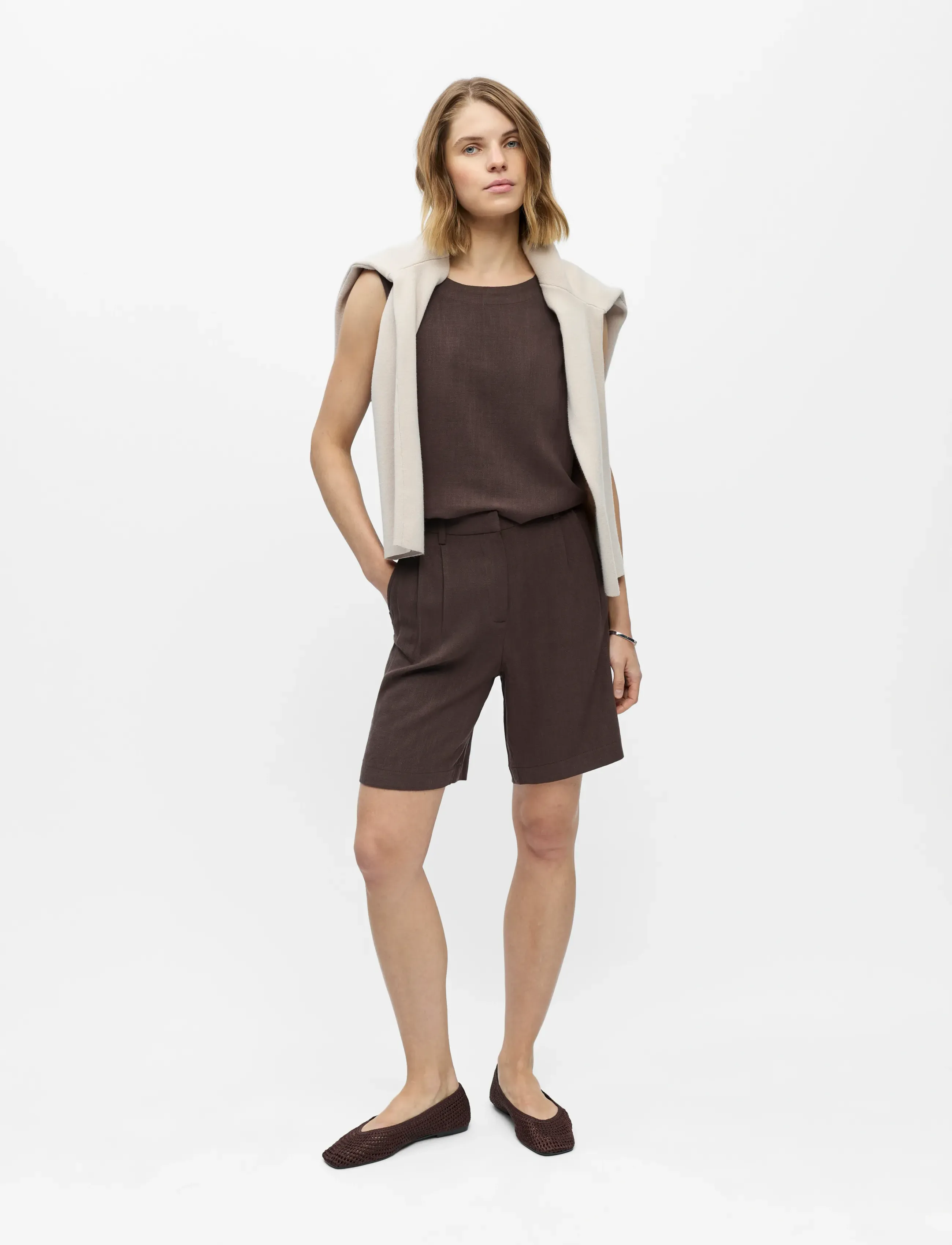 Object Objsanne Mw Lo Shorts Noos, 34, Brown, Shorts > Linen Shorts, Dame