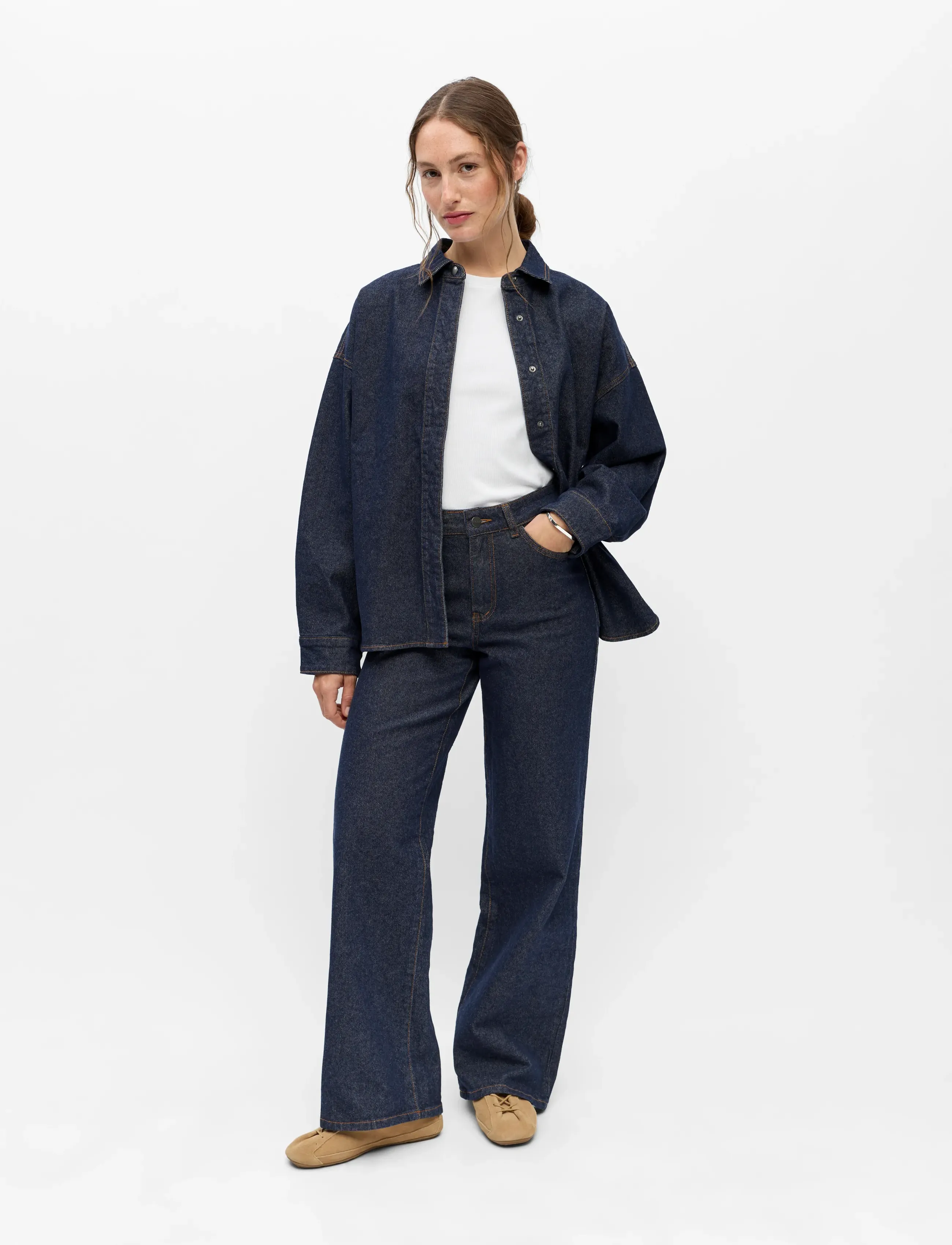 Object Objsole Mae L/S Lo Denim Shirt Noos, 34, Navy, Skjorter > Langærmede, Dame