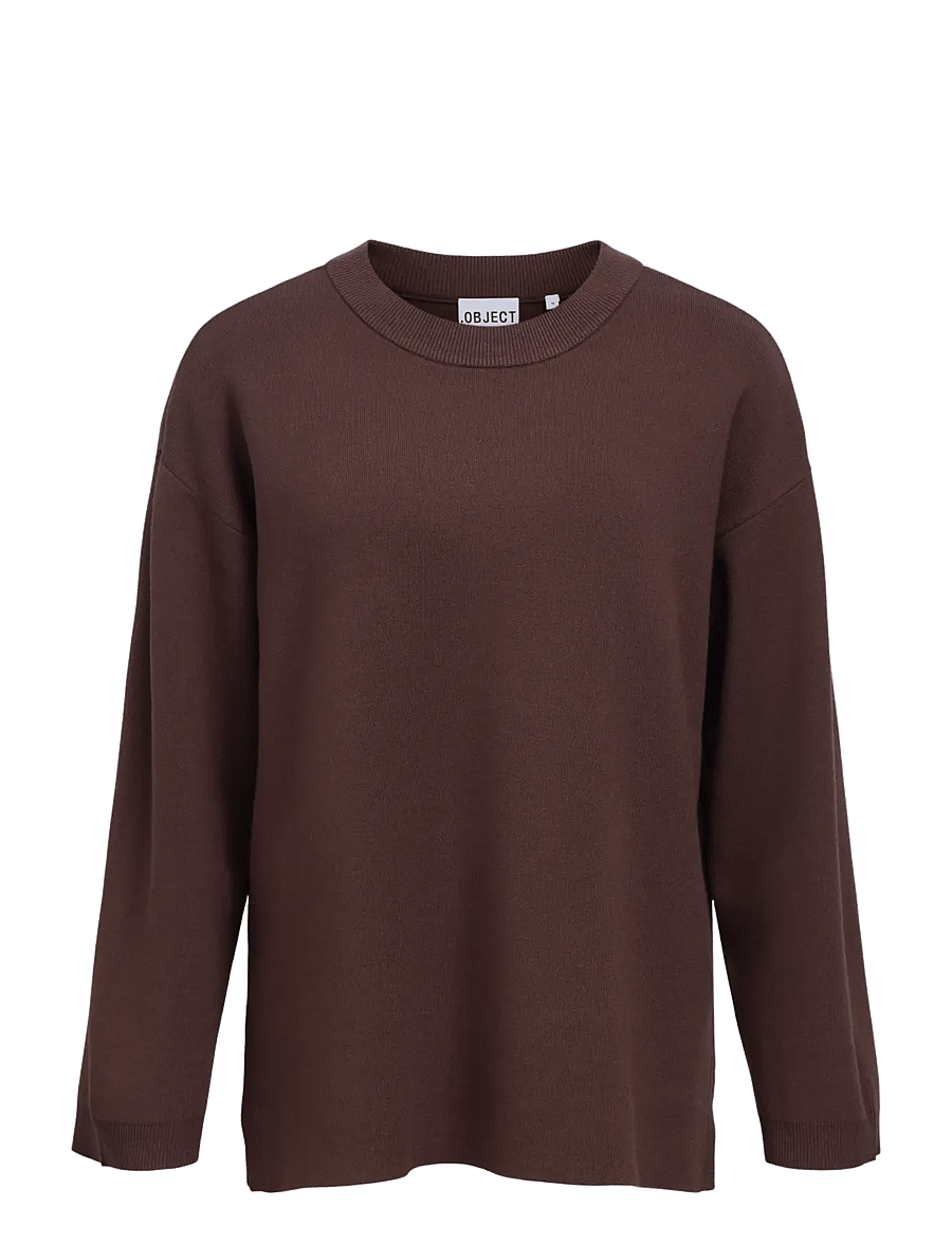 Object - OBJREYNARD L/S LO KNIT PULLOVER NOOS - striktrøjer - seal brown - 1