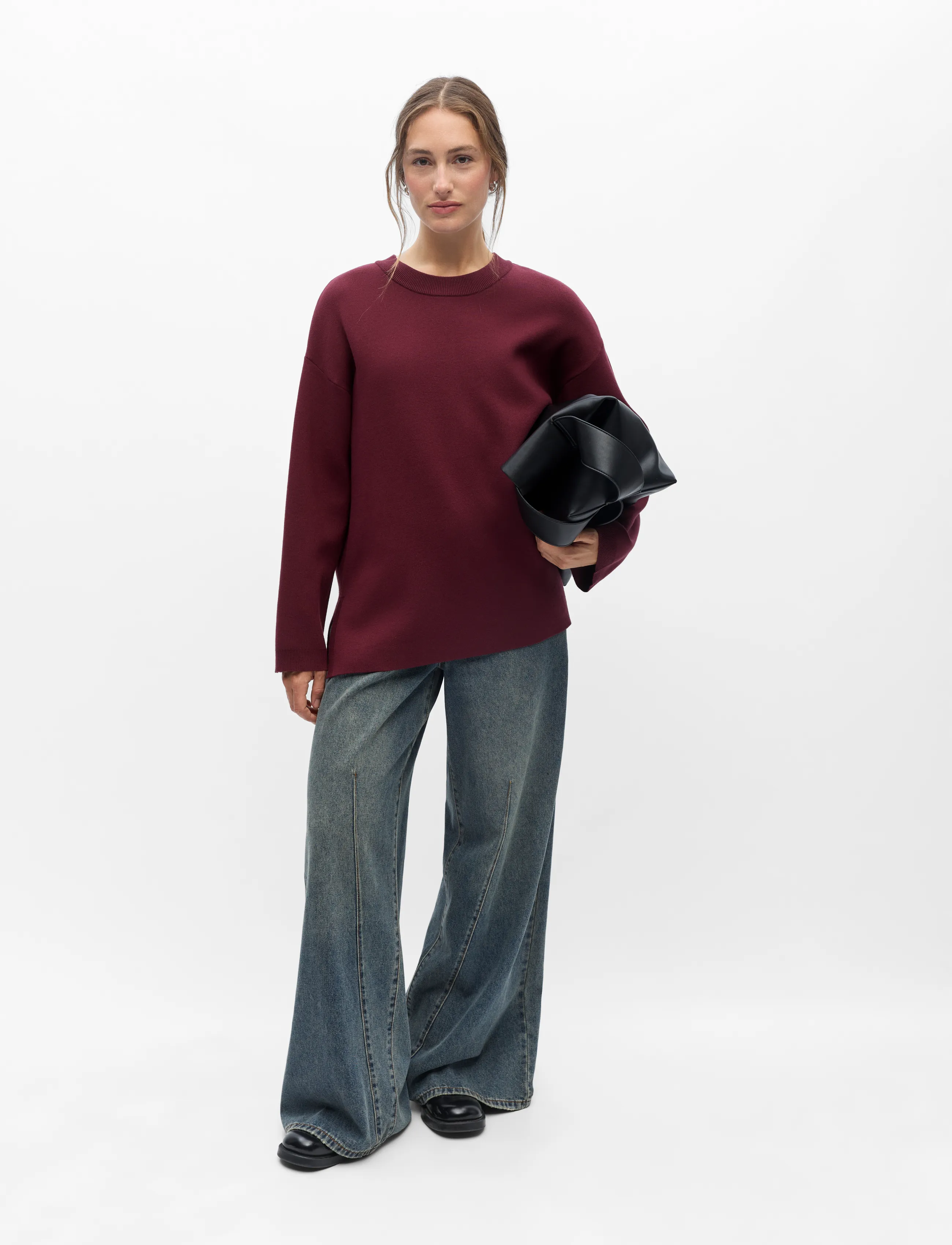 Object OBJREYNARD L/S LO KNIT PULLOVER NOOS - T-shirts & Toppar - WINDSOR WINE / burgundy