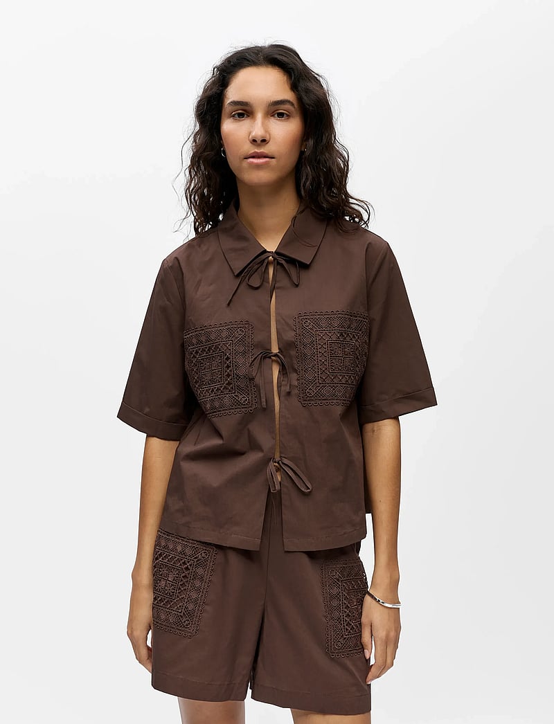 Object - OBJDIDDE HOPE 2/4 RE SHIRT 145 - kortærmede skjorter - seal brown - 0