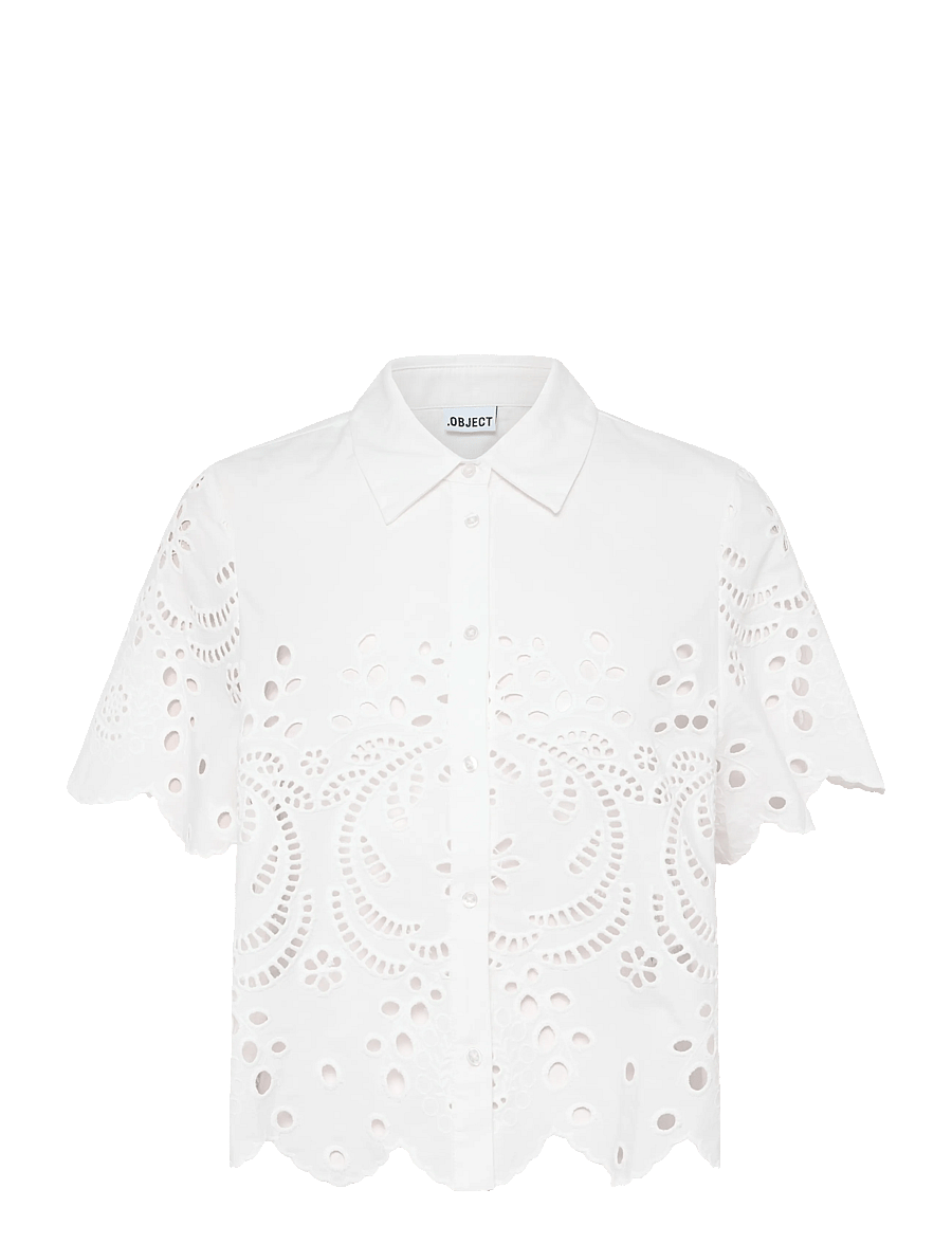 Object - OBJELENA S/S CROP TOP E REP - kortärmade skjortor - cloud dancer - 1