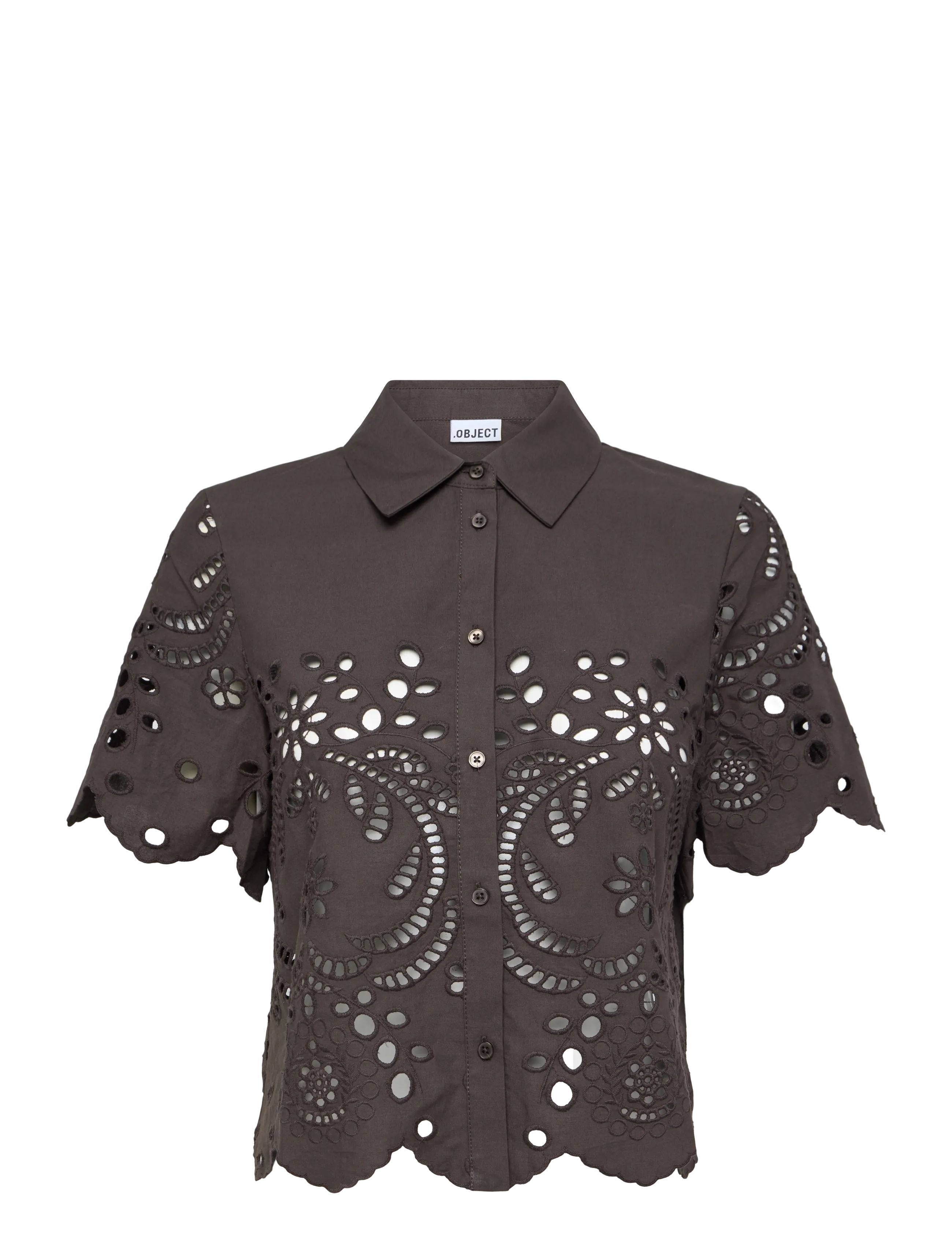 Object OBJELENA S/S CROP TOP E REP - Blouses & Shirts - SEAL BROWN / brown