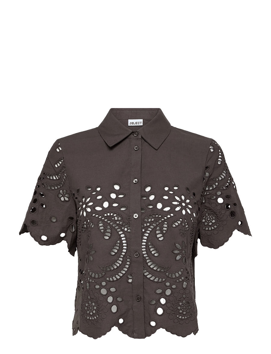 Object - OBJELENA S/S CROP TOP E REP - seal brown - 1