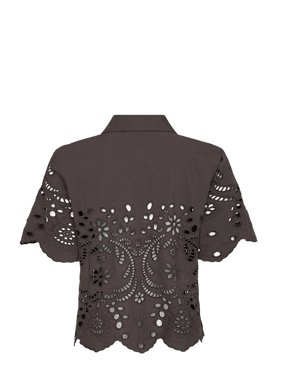 Object - OBJELENA S/S CROP TOP E REP - seal brown - 2