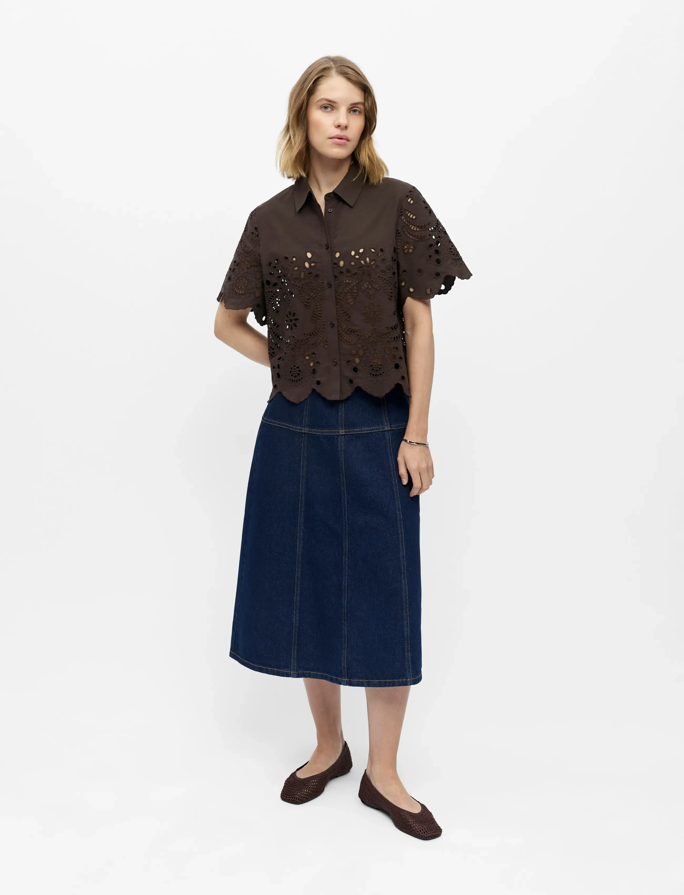 Object Objelena S/S Crop Top E Rep, 36, Brown, Skjorter > Kortærmede, Dame
