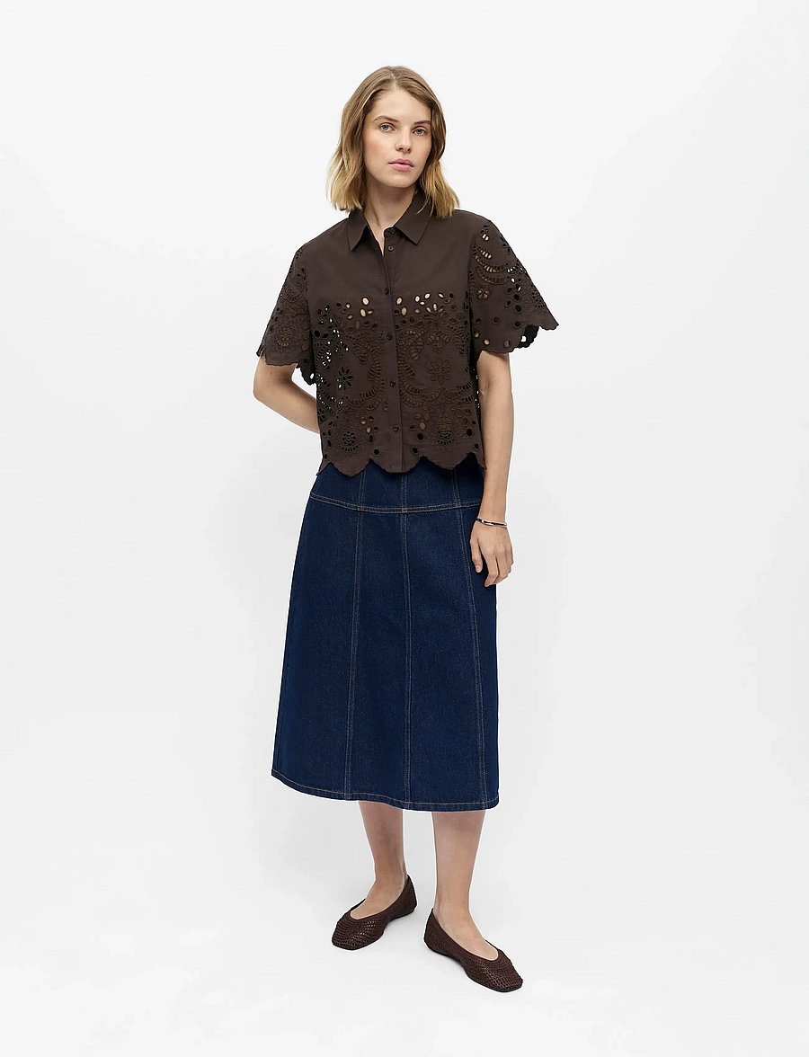 Object - OBJELENA S/S CROP TOP E REP - seal brown - 0