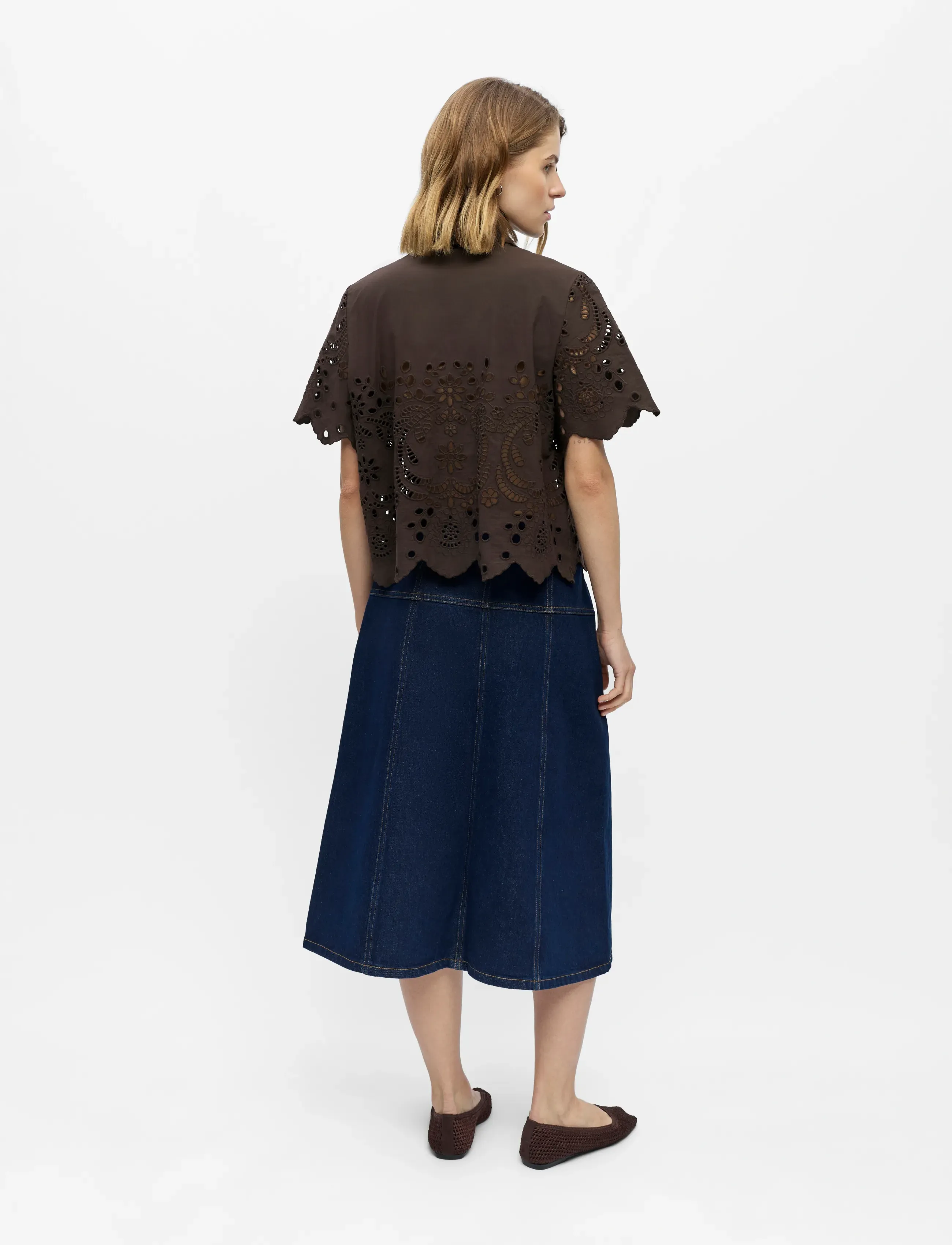 Object - OBJELENA S/S CROP TOP E REP - seal brown - 3