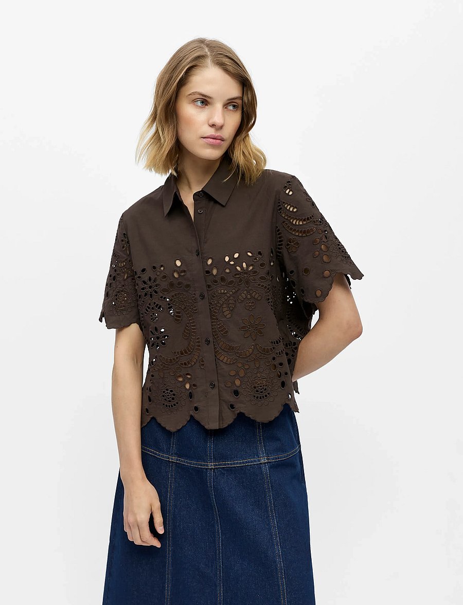 Object - OBJELENA S/S CROP TOP E REP - seal brown - 4