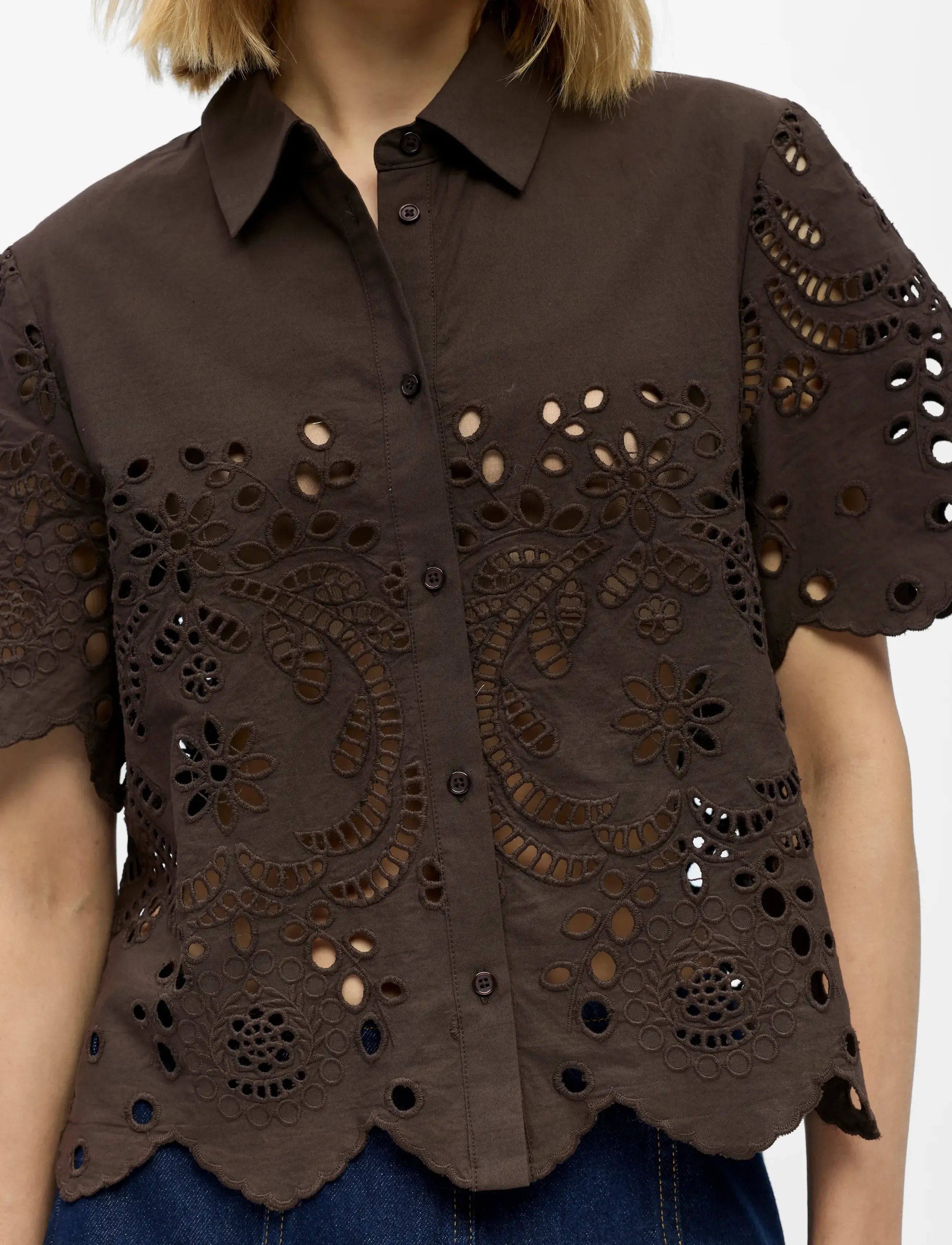 Object - OBJELENA S/S CROP TOP E REP - seal brown - 5