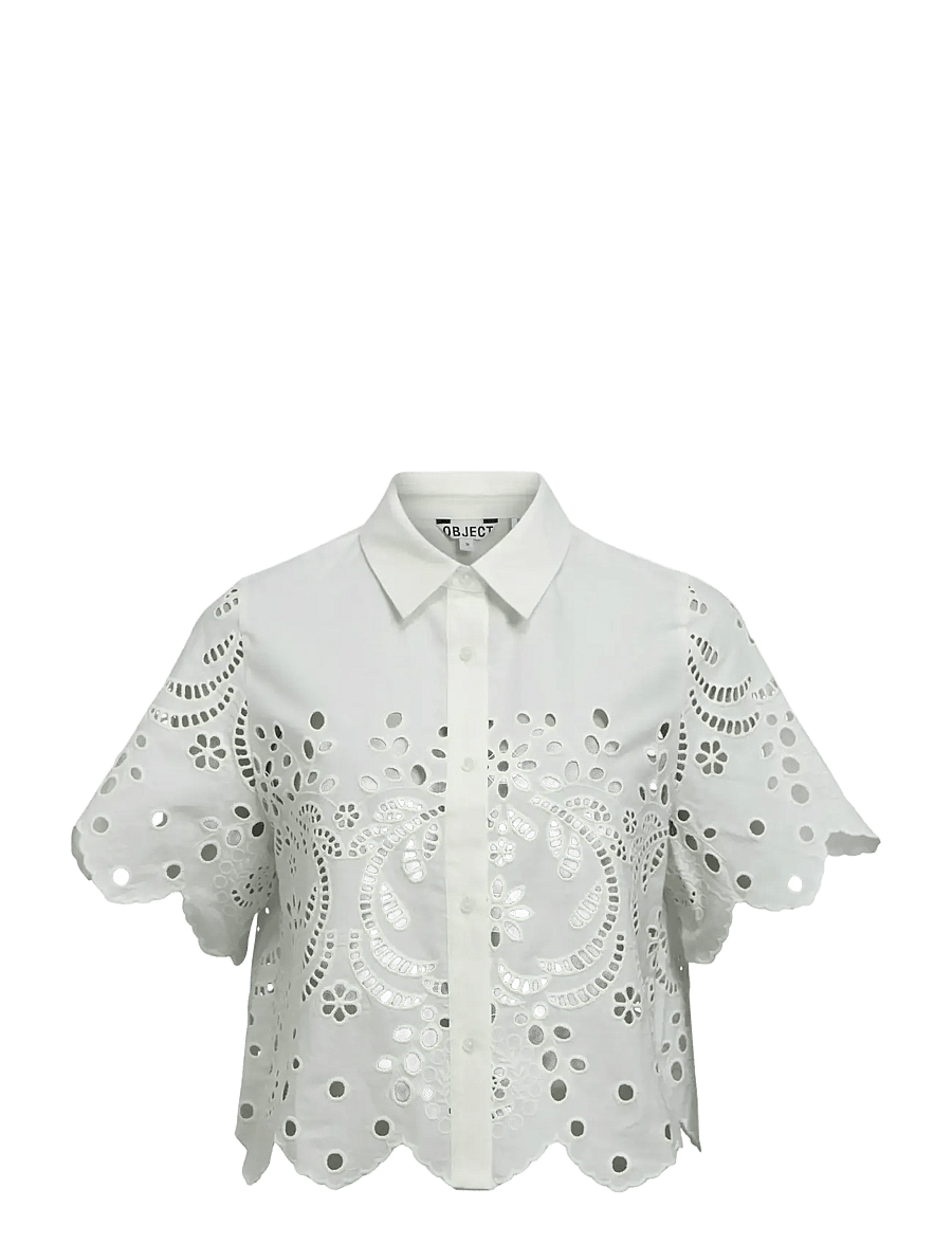 Object - OBJELENA S/S CROP TOP E REP - white - 1