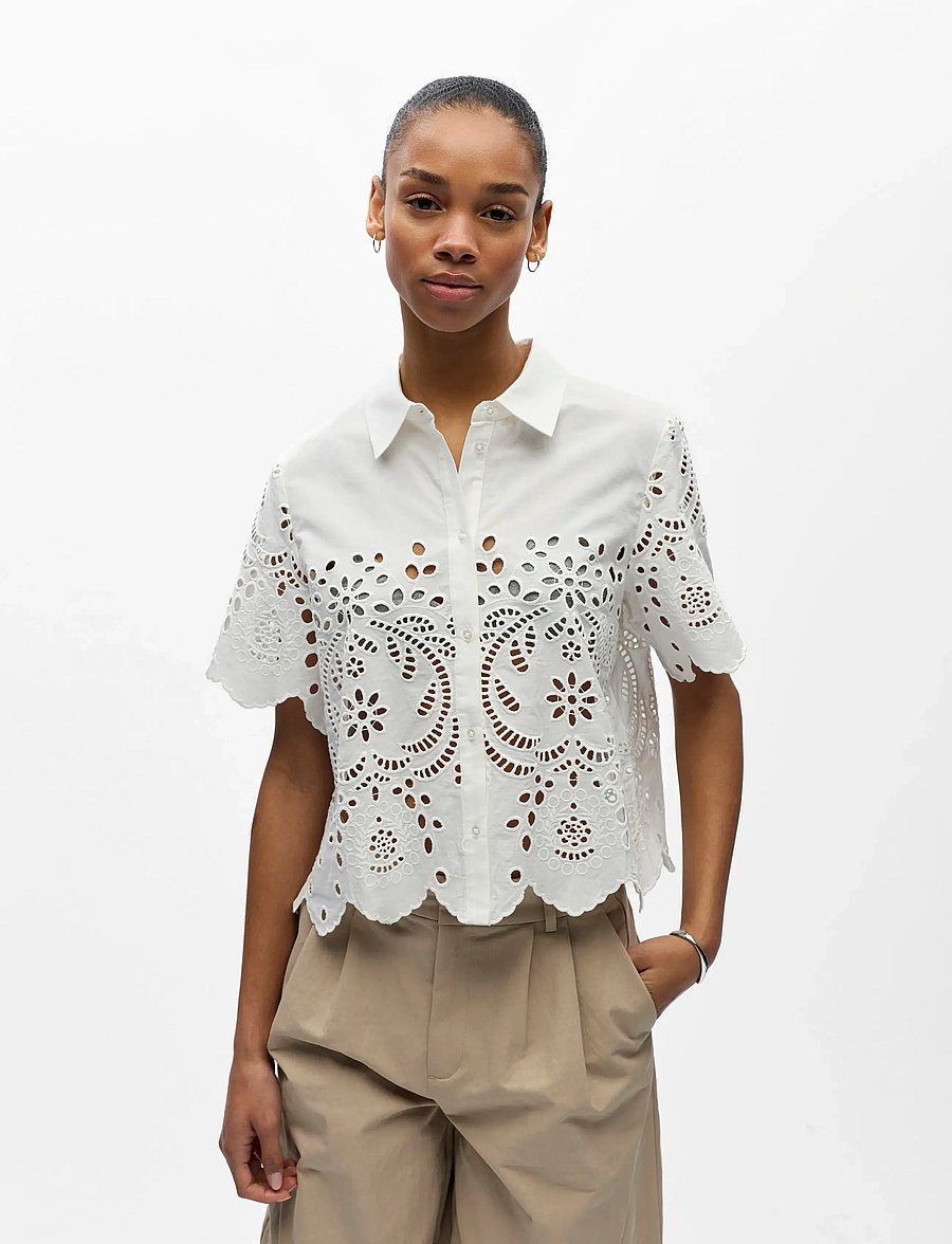 Object - OBJELENA S/S CROP TOP E REP - white - 0