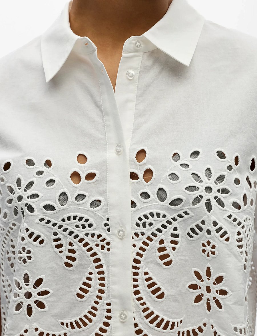 Object - OBJELENA S/S CROP TOP E REP - white - 3