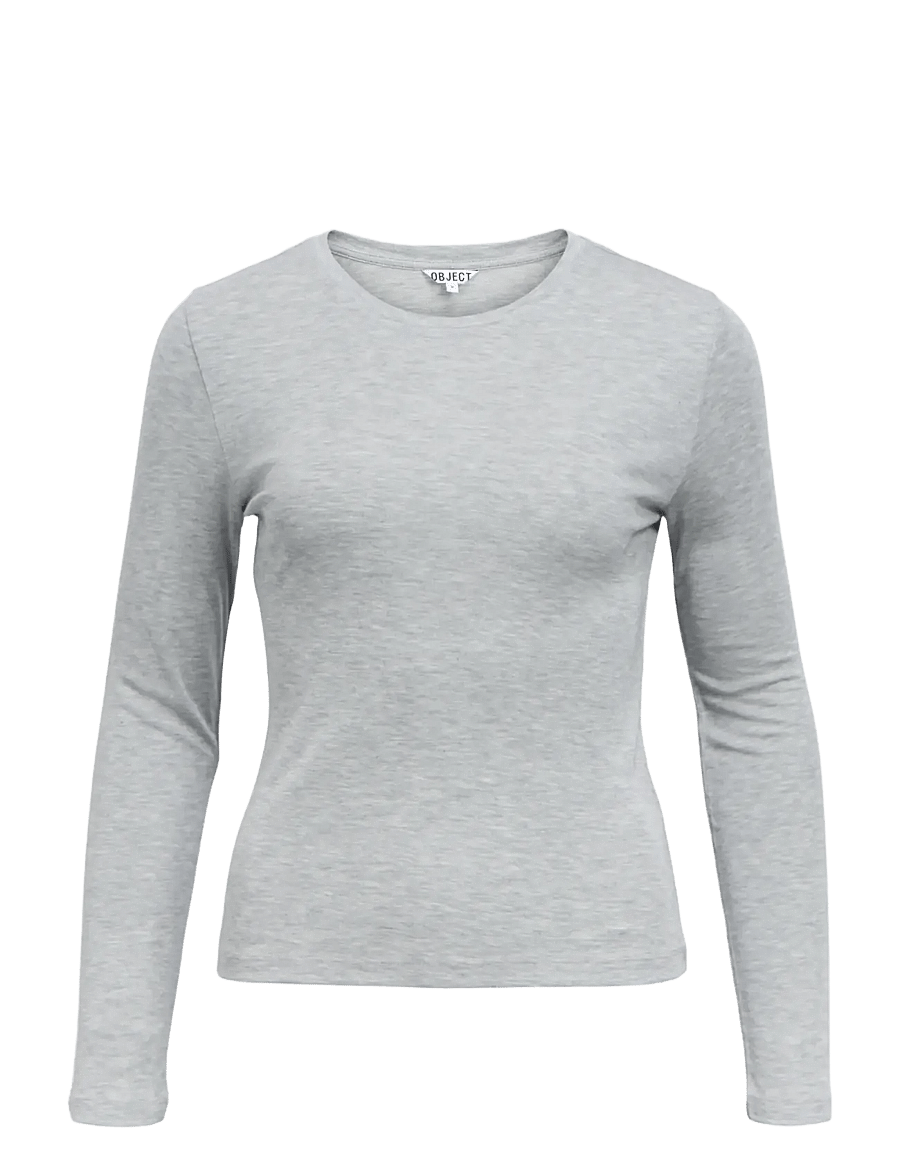 Object - OBJALMA LS RE TOP NOOS - pikkade varrukatega topid - medium grey melange - 1
