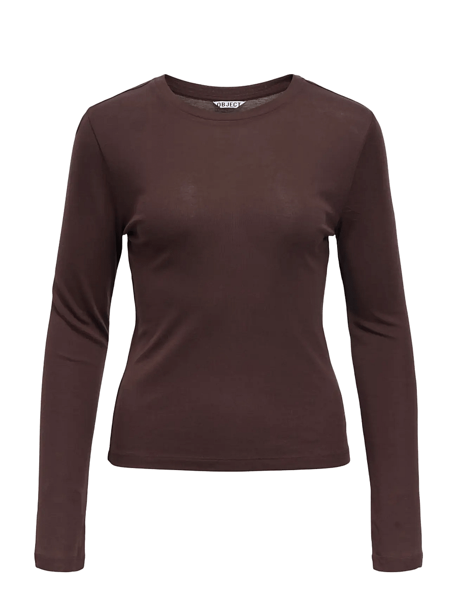Object - OBJALMA LS RE TOP NOOS - langärmlige tops - seal brown - 0