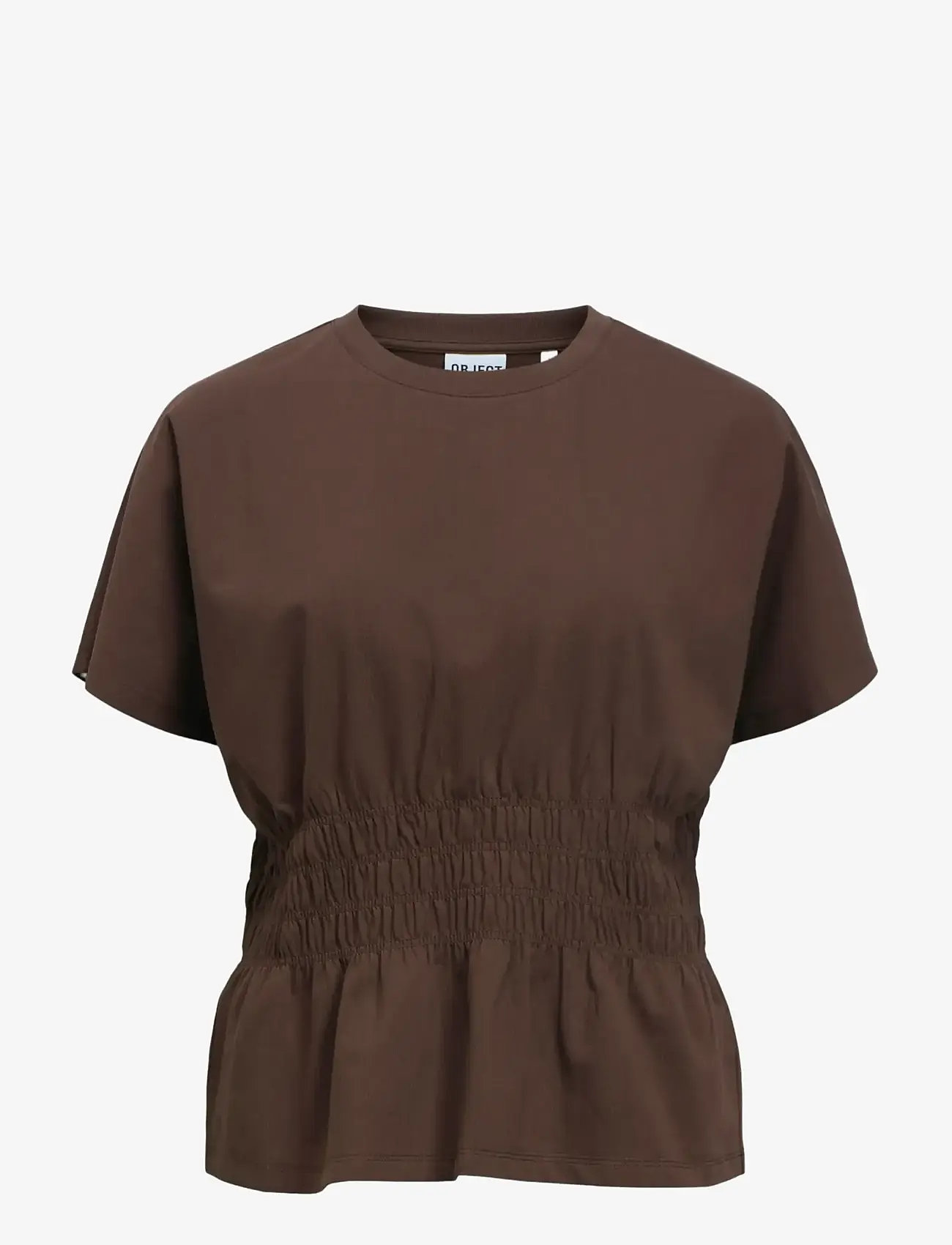 Object - OBJSUNA SS SCULPTURE TOP E SP 26 - kurzämlige blusen - seal brown - 0