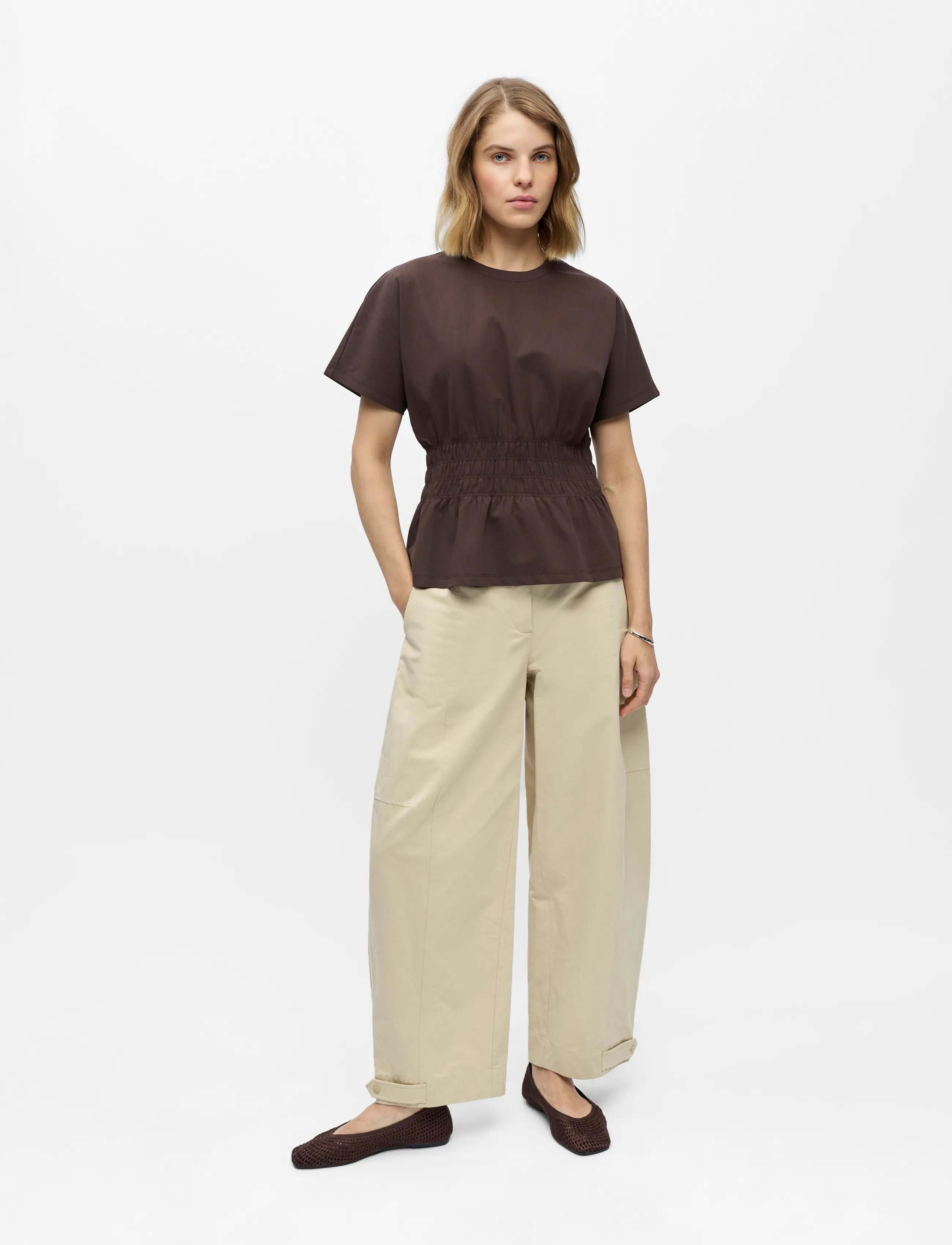 Object Objsuna Ss Sculpture Top E Sp 26, Kvinder, Smock Top, Brun, Str: XS