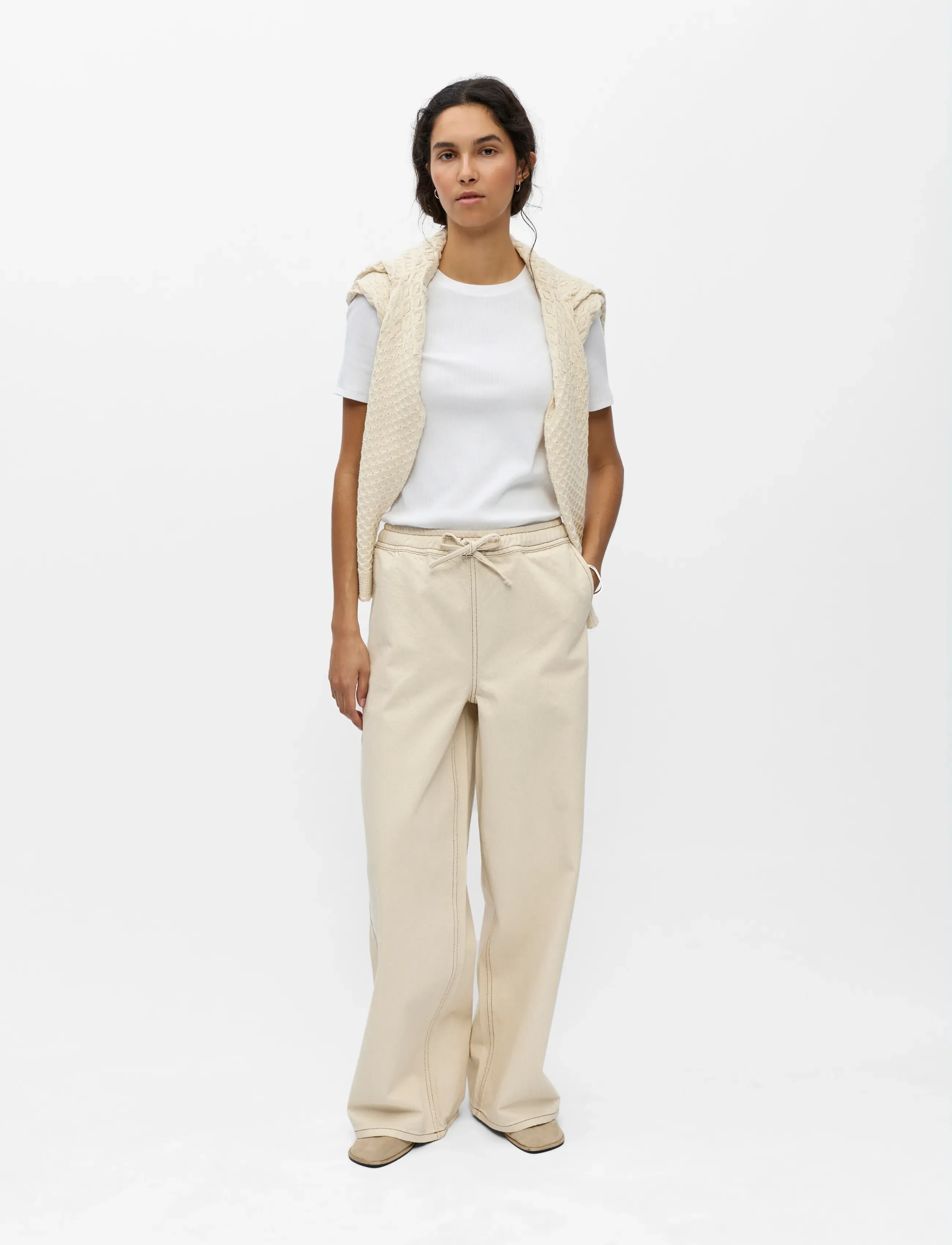 Object Objabbie Mw Lo Jeans E Sp 26, Kvinder, Vide Ben Sweatpants, Beige, Str: 38