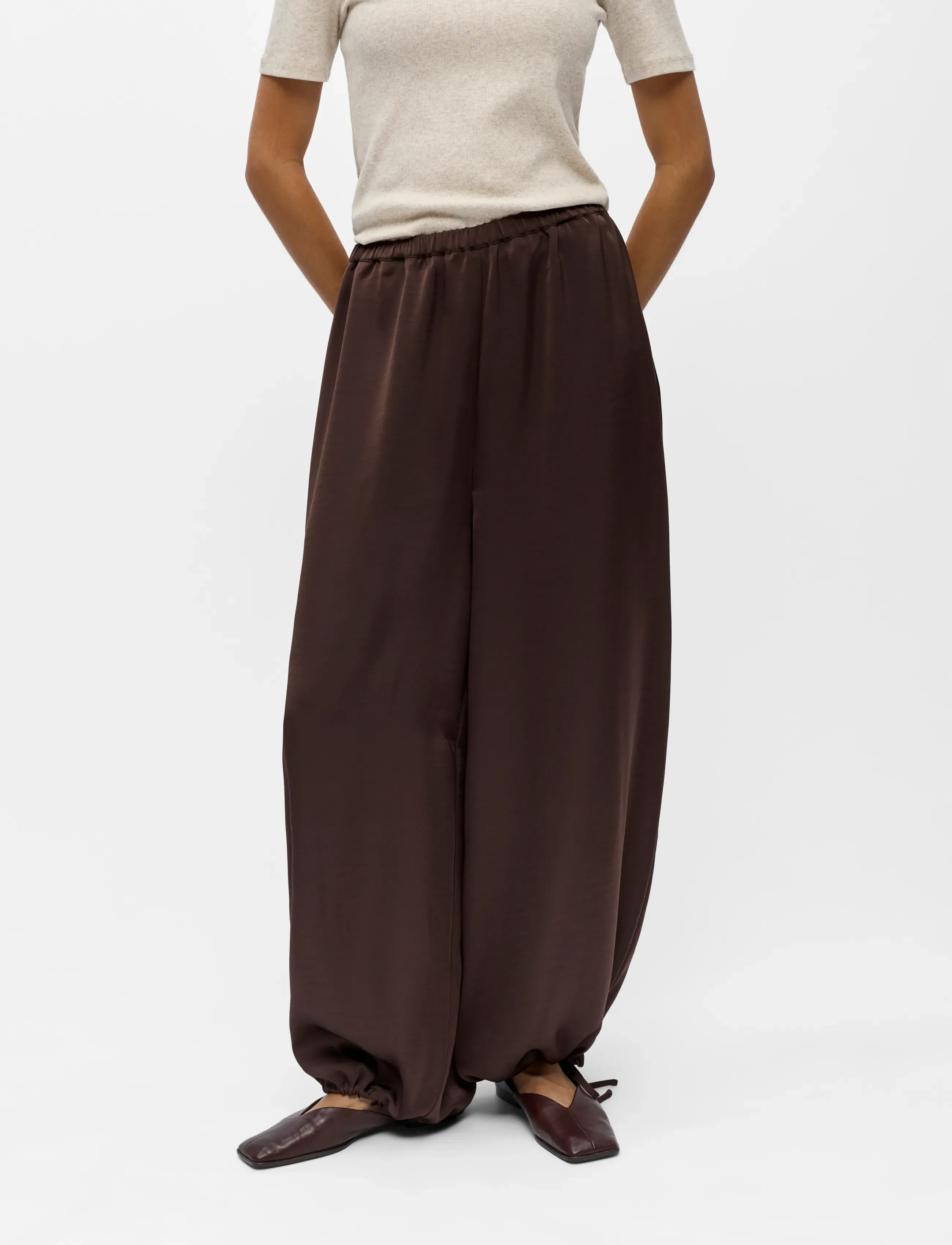 Object - OBJCHILLI SUPER WIDE PANTS E SP 26 - bikses ar platām starām - seal brown - 4