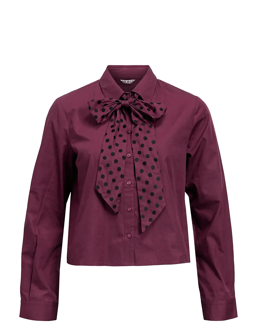 Object - OBJZANE NEW RE L/S BOW SHIRT E AW FAIR 2 - langärmlige hemden - mauve wine - 1
