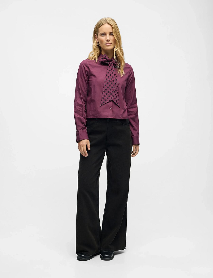 Object - OBJZANE NEW RE L/S BOW SHIRT E AW FAIR 2 - langärmlige hemden - mauve wine - 0