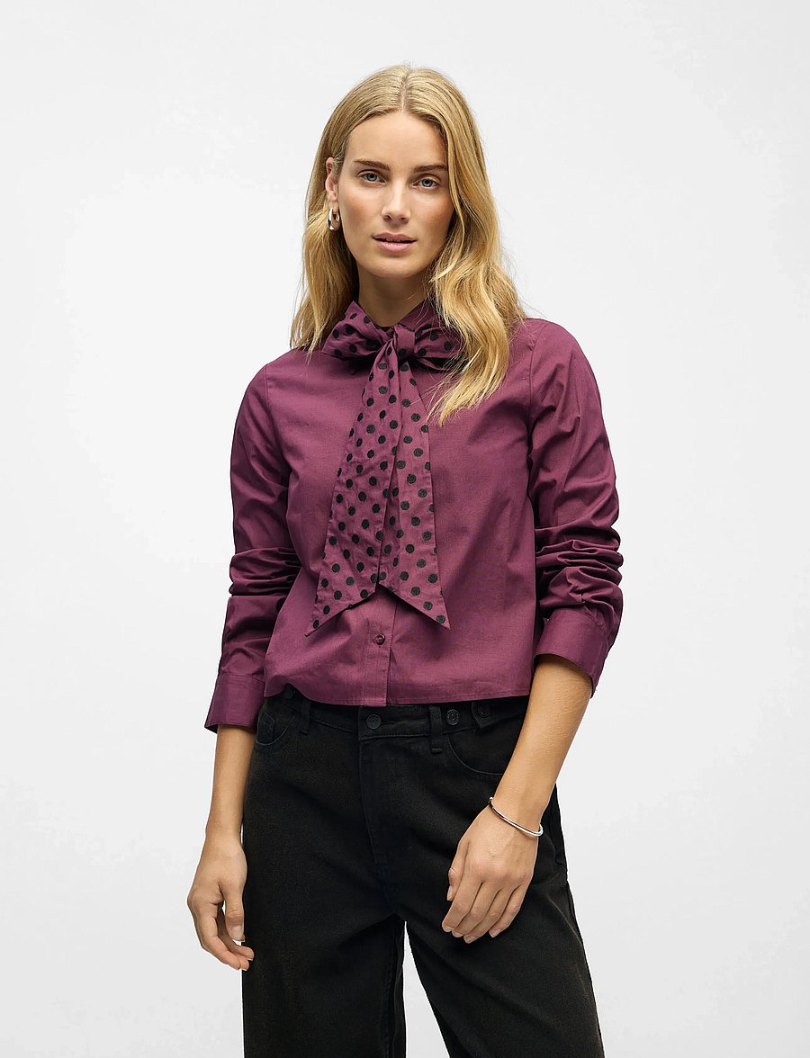 Object - OBJZANE NEW RE L/S BOW SHIRT E AW FAIR 2 - langärmlige hemden - mauve wine - 4